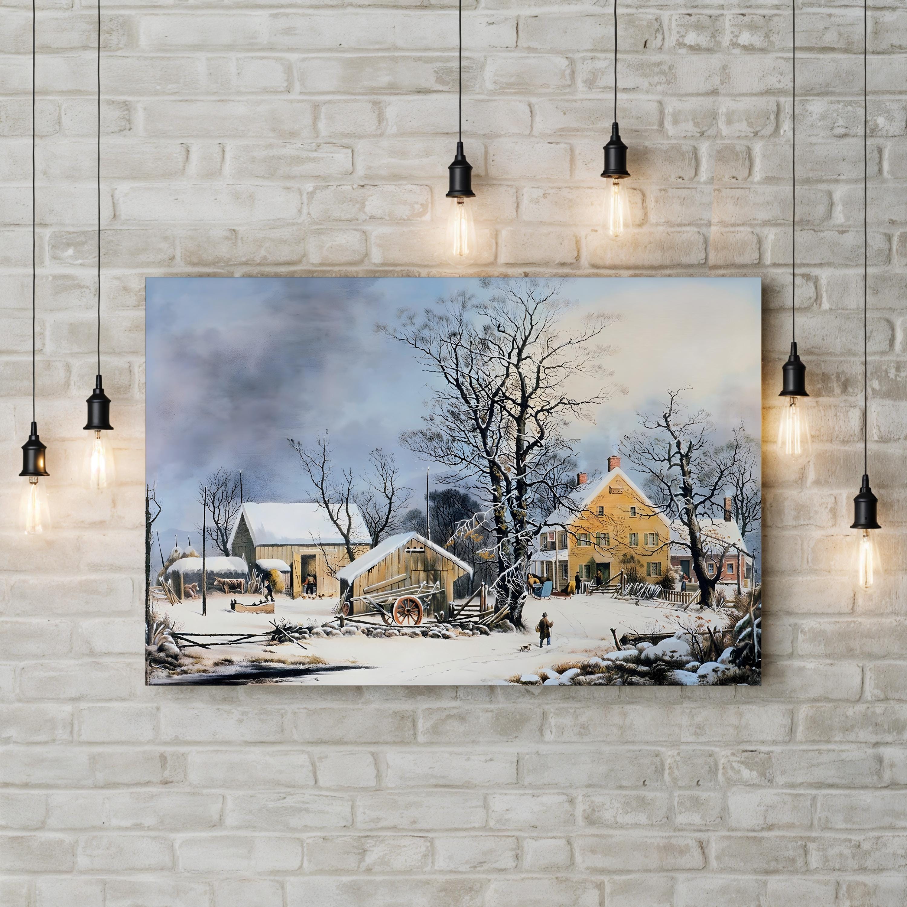 Winter Village Scene, 1864 – Currier & Ives Wall Art | Snowy Landscape Canvas Print