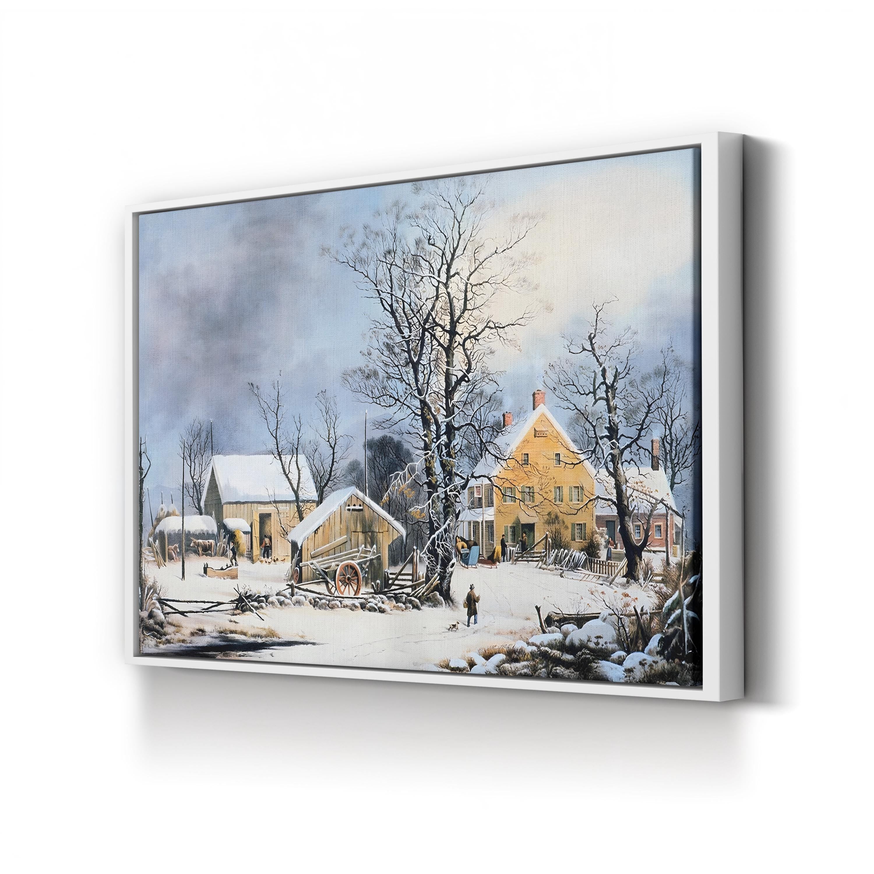 Winter Village Scene, 1864 – Currier & Ives Wall Art | Snowy Landscape Canvas Print