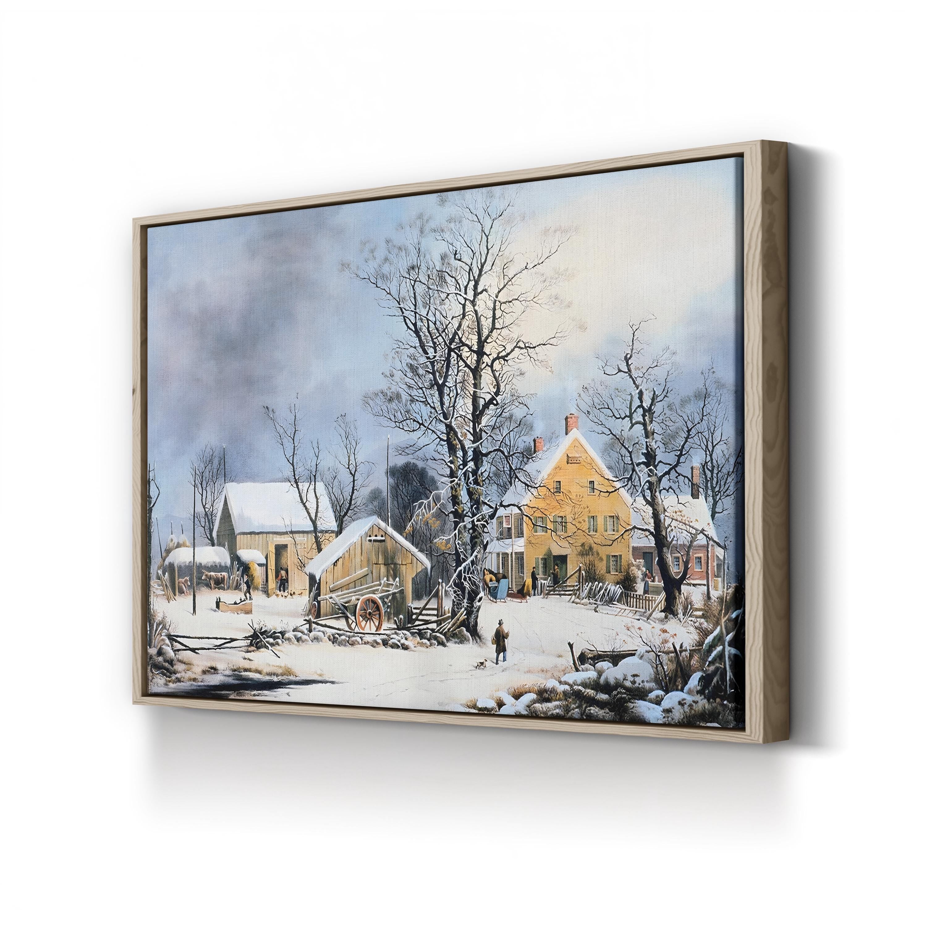 Winter Village Scene, 1864 – Currier & Ives Wall Art | Snowy Landscape Canvas Print