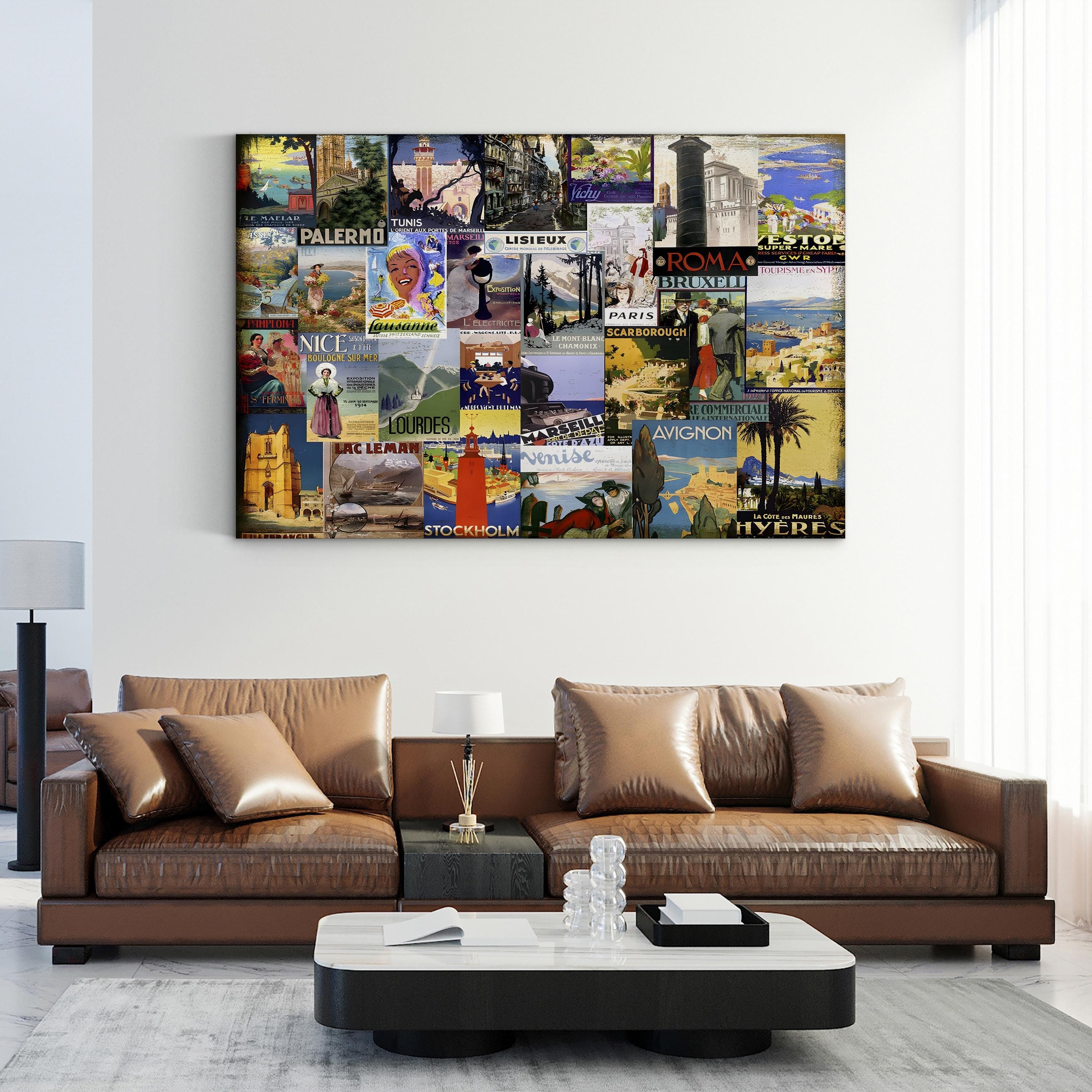 European Cities Travel Collage – Period Illustration Wall Art | Vintage Tourism Canvas Print