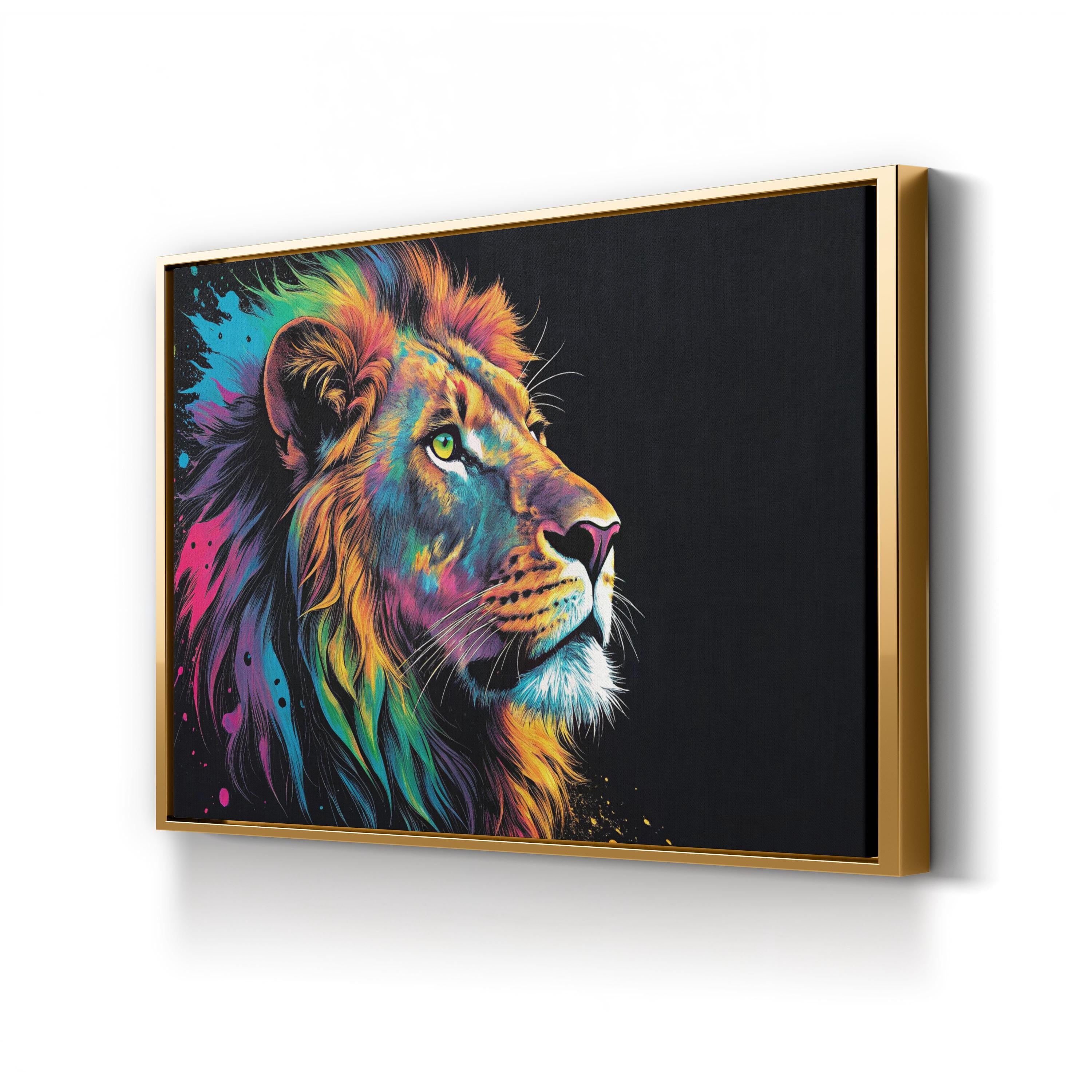 Lion Pop Art Canvas Wall Art | Contemporary Colorful Lion Portrait Print