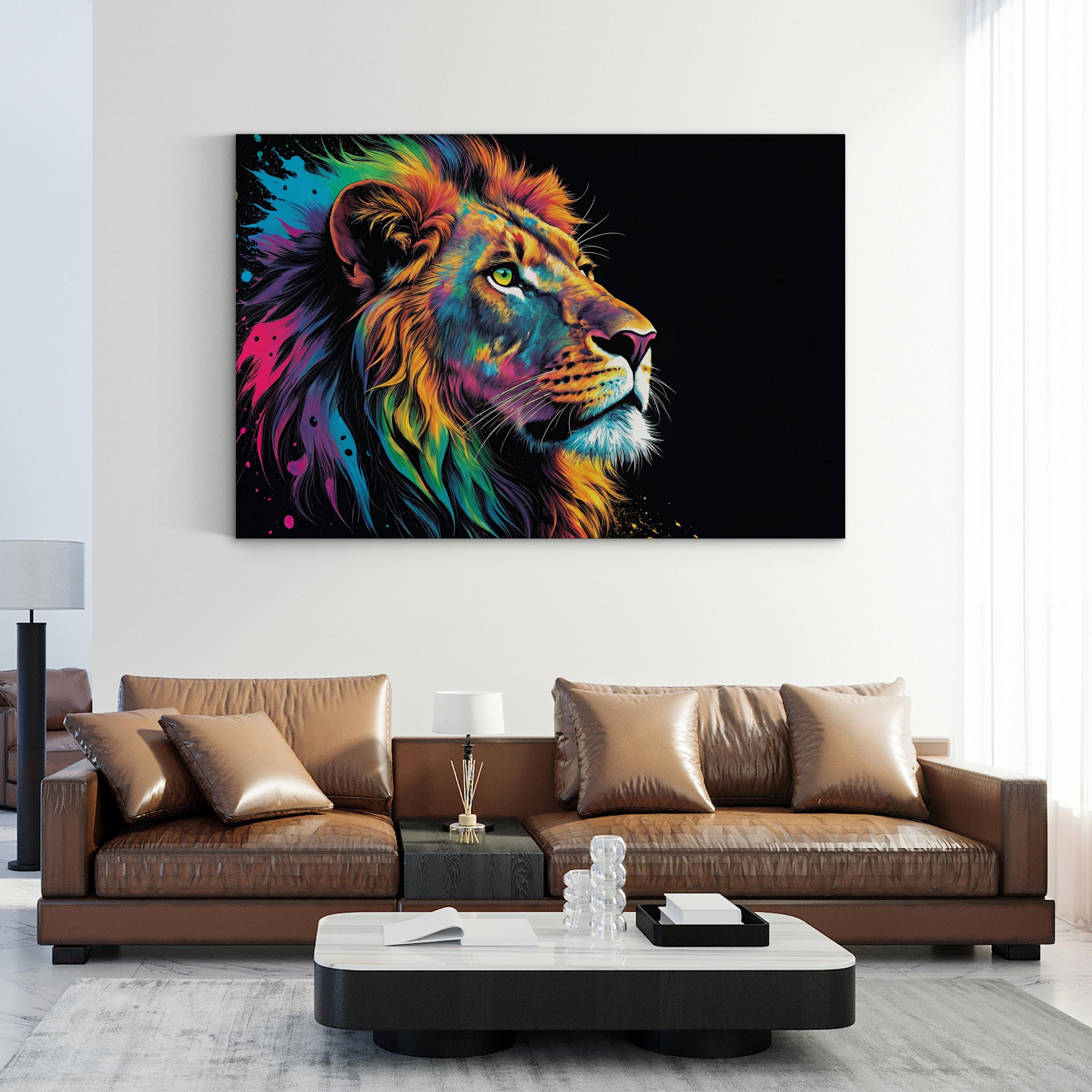 Lion Pop Art Canvas Wall Art | Contemporary Colorful Lion Portrait Print