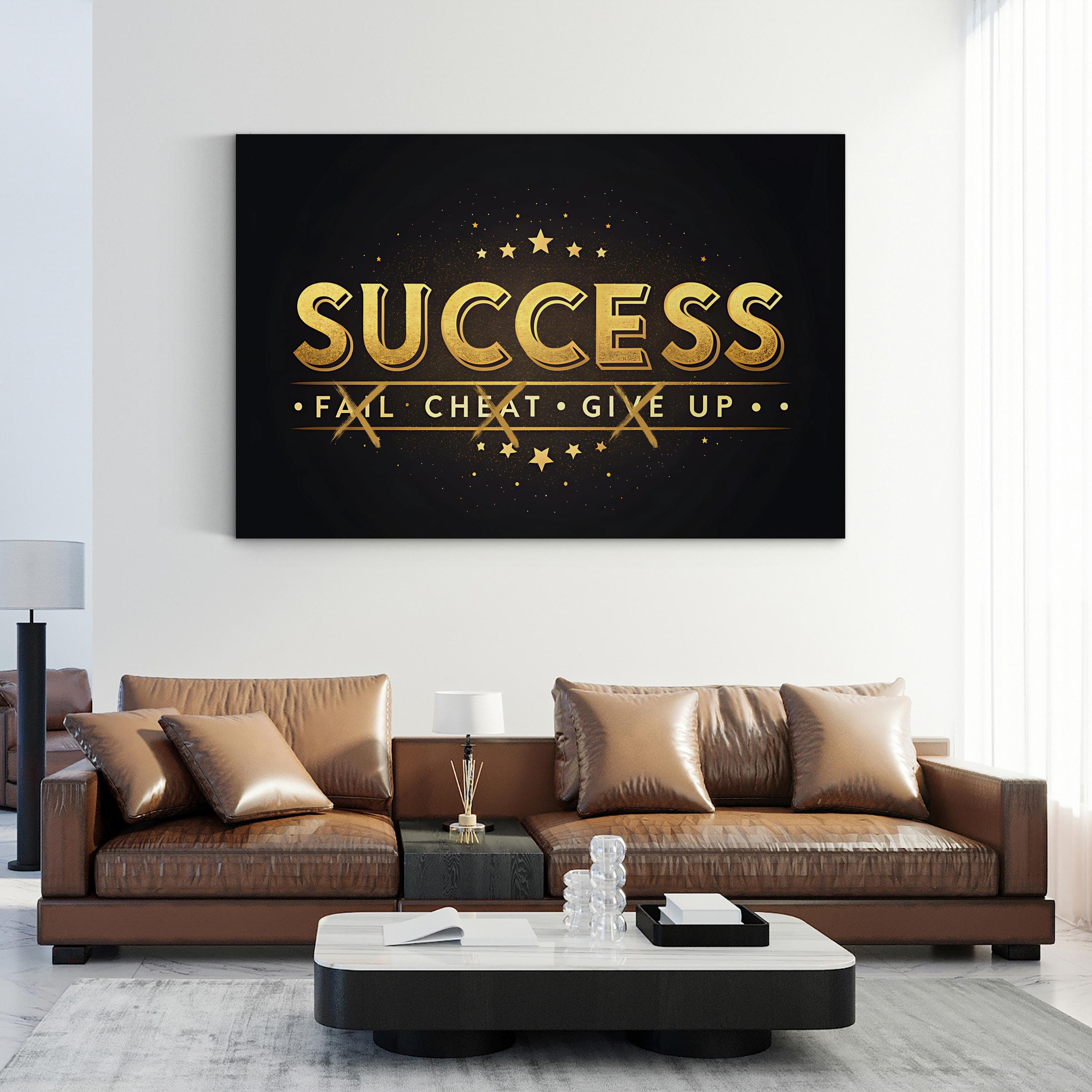 Success Motivational Canvas Wall Art | Modern Gold Typography Design