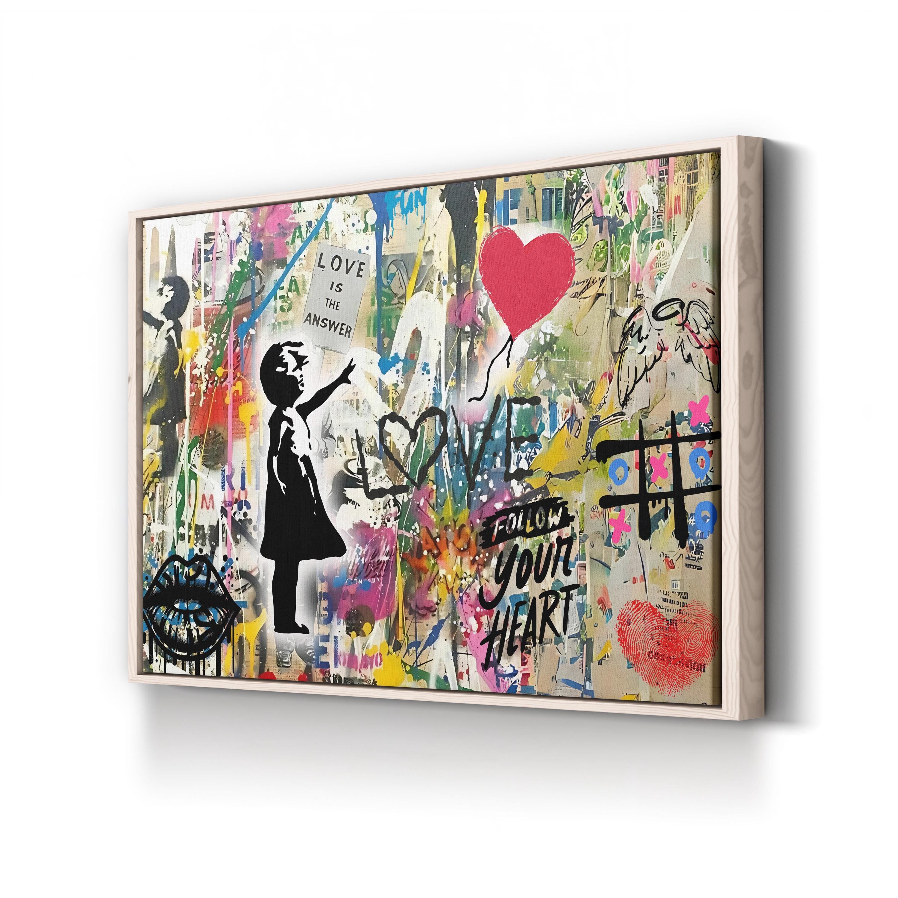 Banksy Style Girl with Balloon – Period Illustration Wall Art | Urban Graffiti Canvas Print