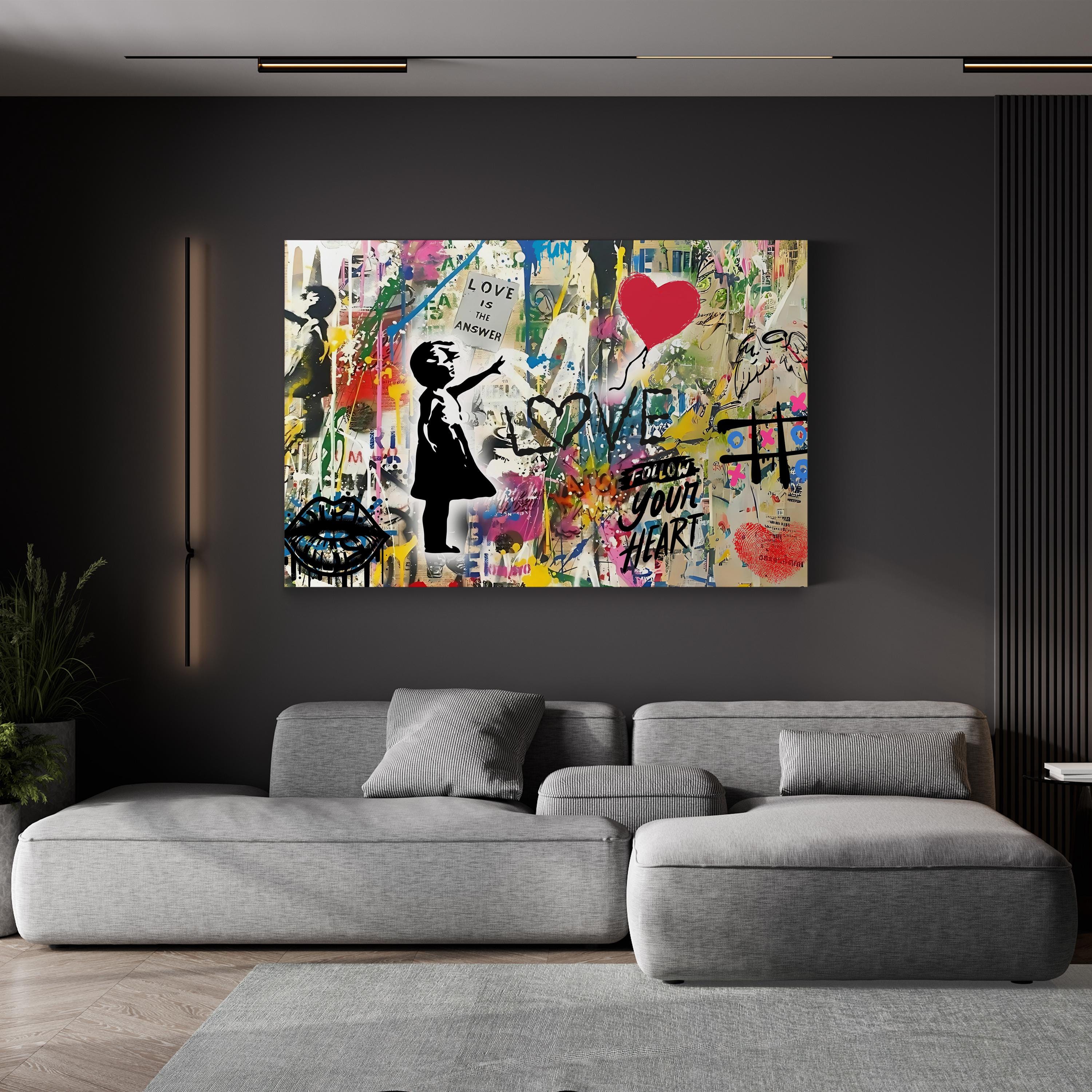 Banksy Style Girl with Balloon – Period Illustration Wall Art | Urban Graffiti Canvas Print