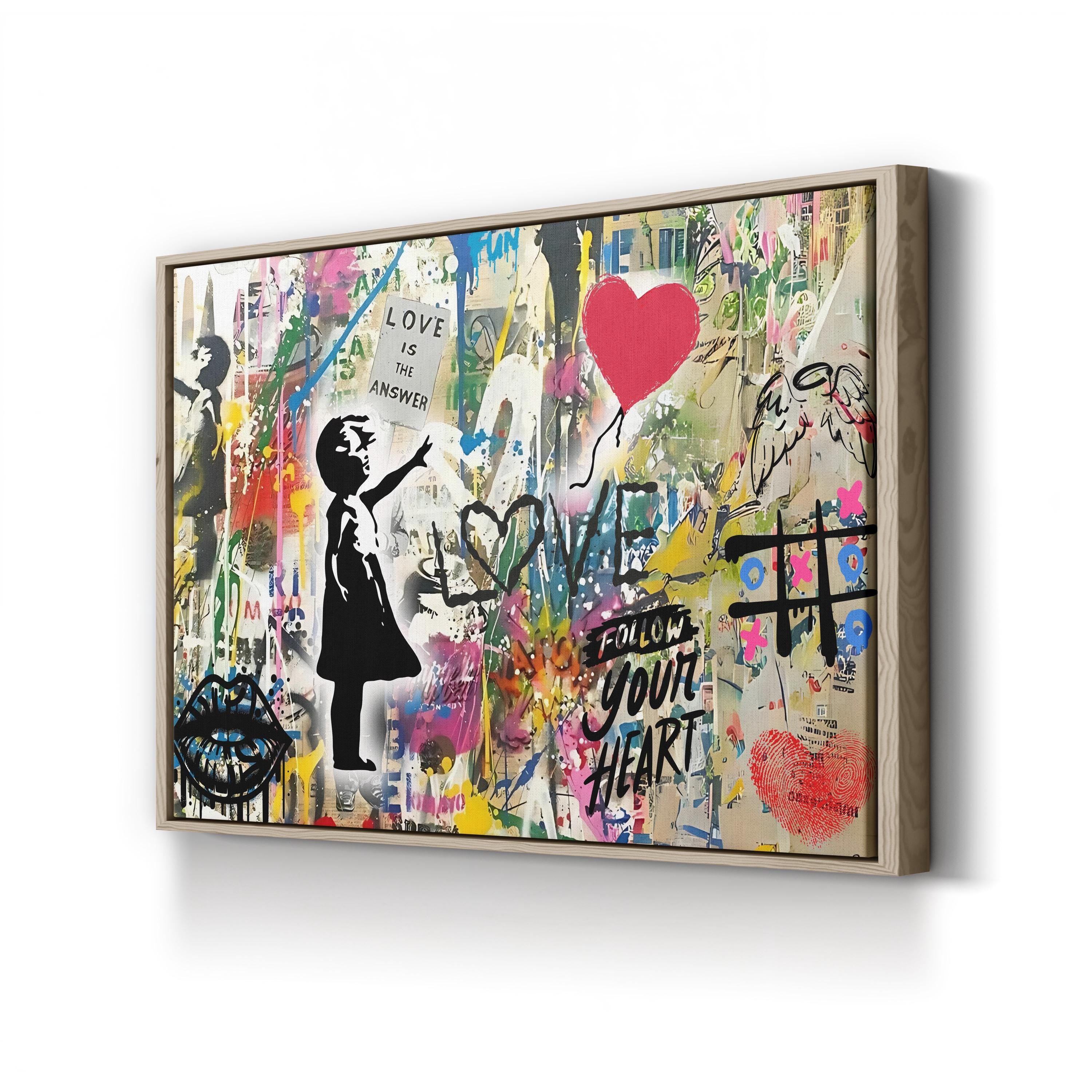 Banksy Style Girl with Balloon – Period Illustration Wall Art | Urban Graffiti Canvas Print