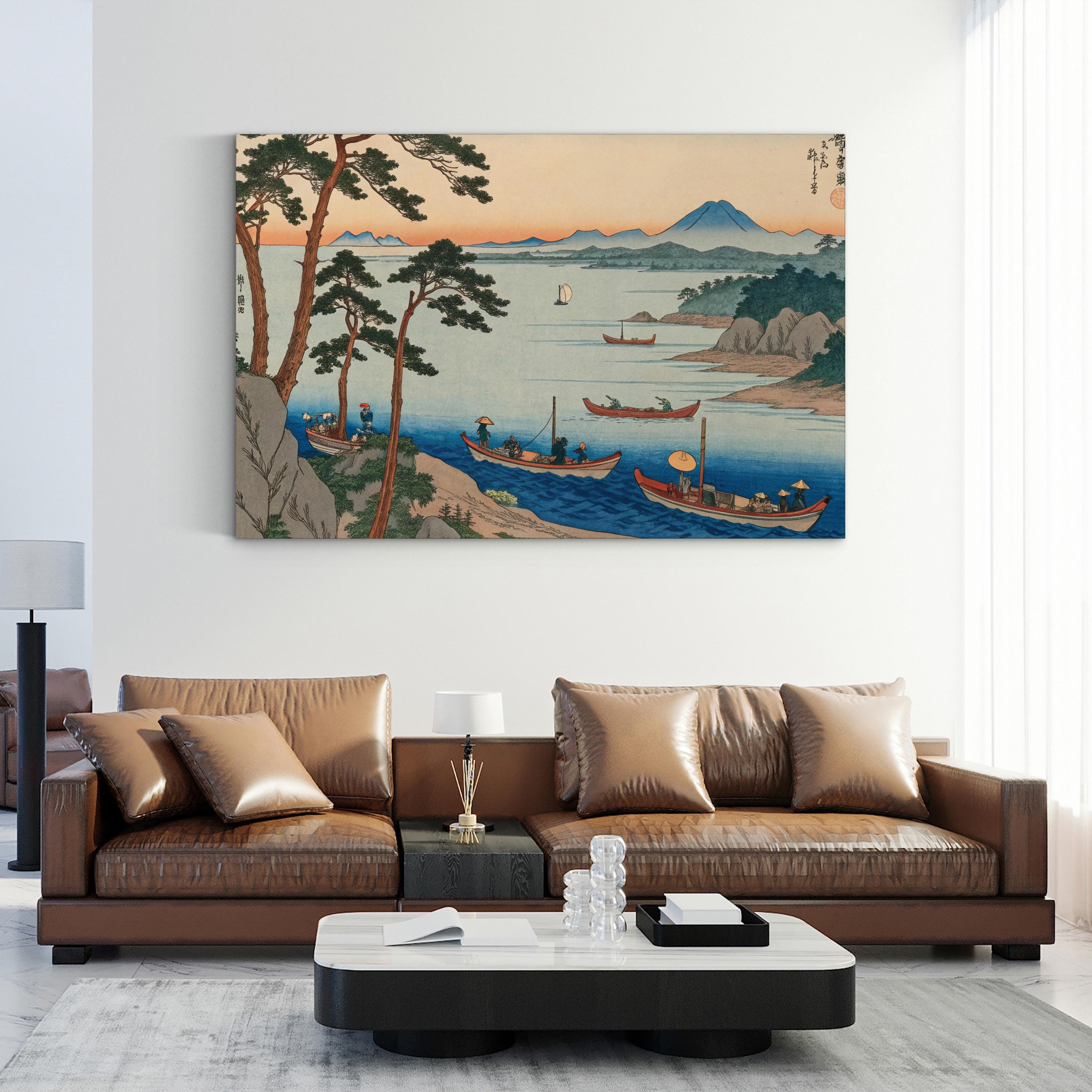 Ukiyo-e Japanese Landscape Canvas Art Print: Vintage Boat Scene