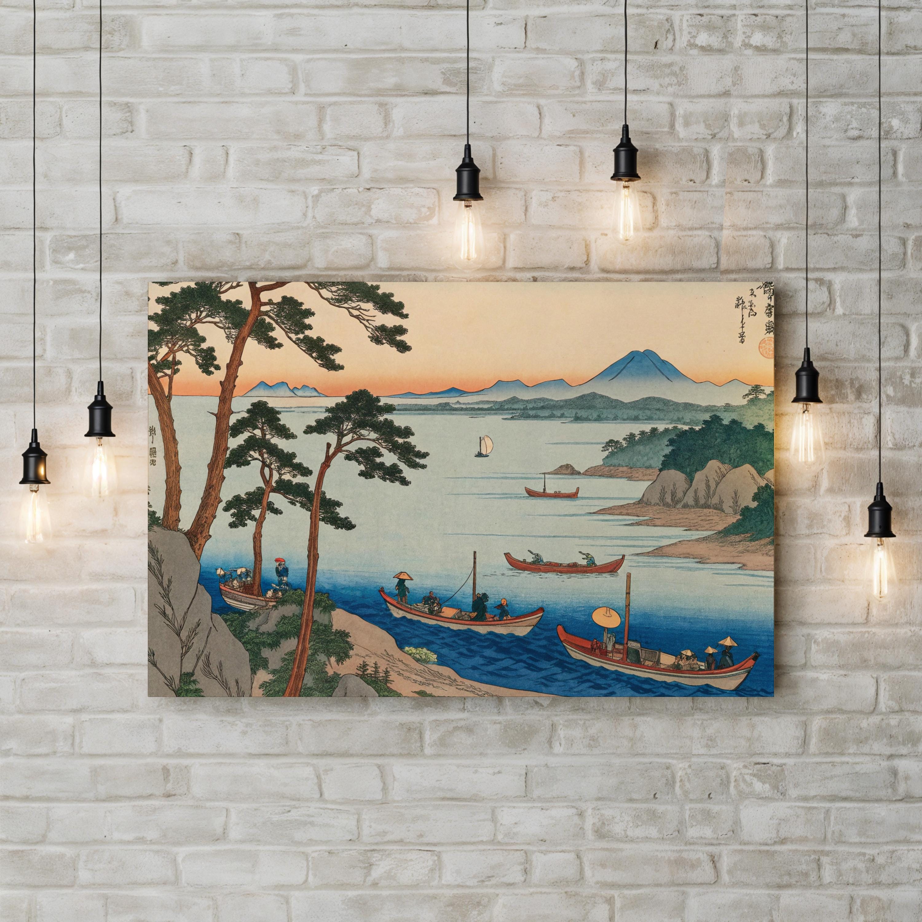 Ukiyo-e Japanese Landscape Canvas Art Print: Vintage Boat Scene