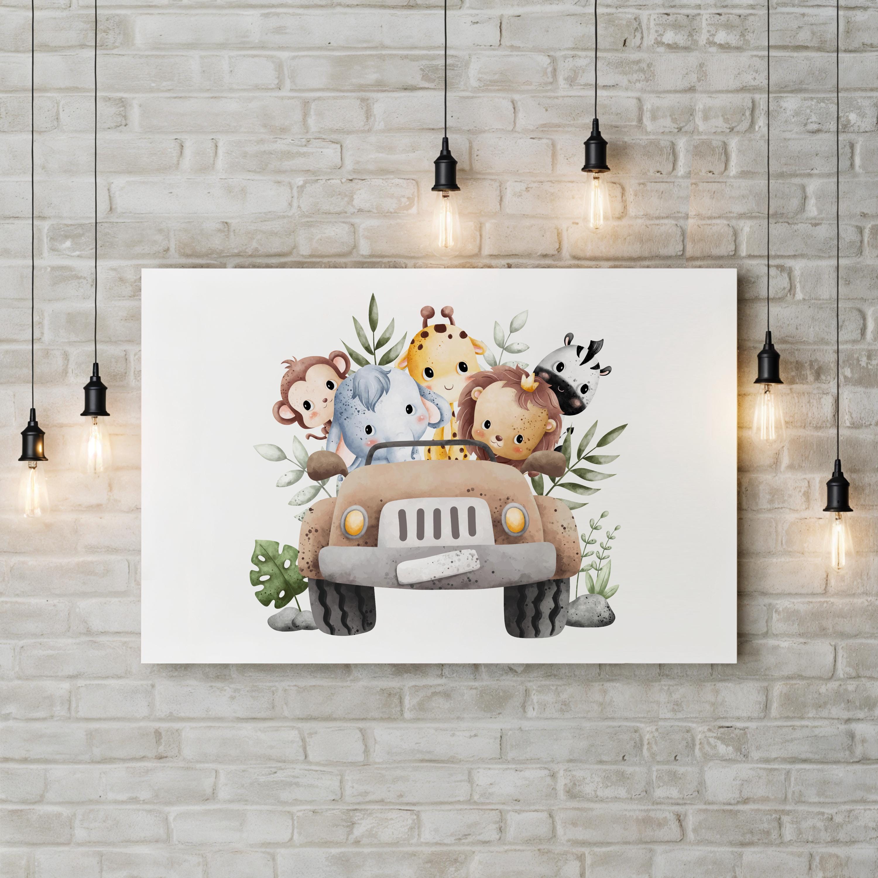 Nursery Jungle Animal Wall Art | Storybook Jungle Animals Baby Room Canvas Decor