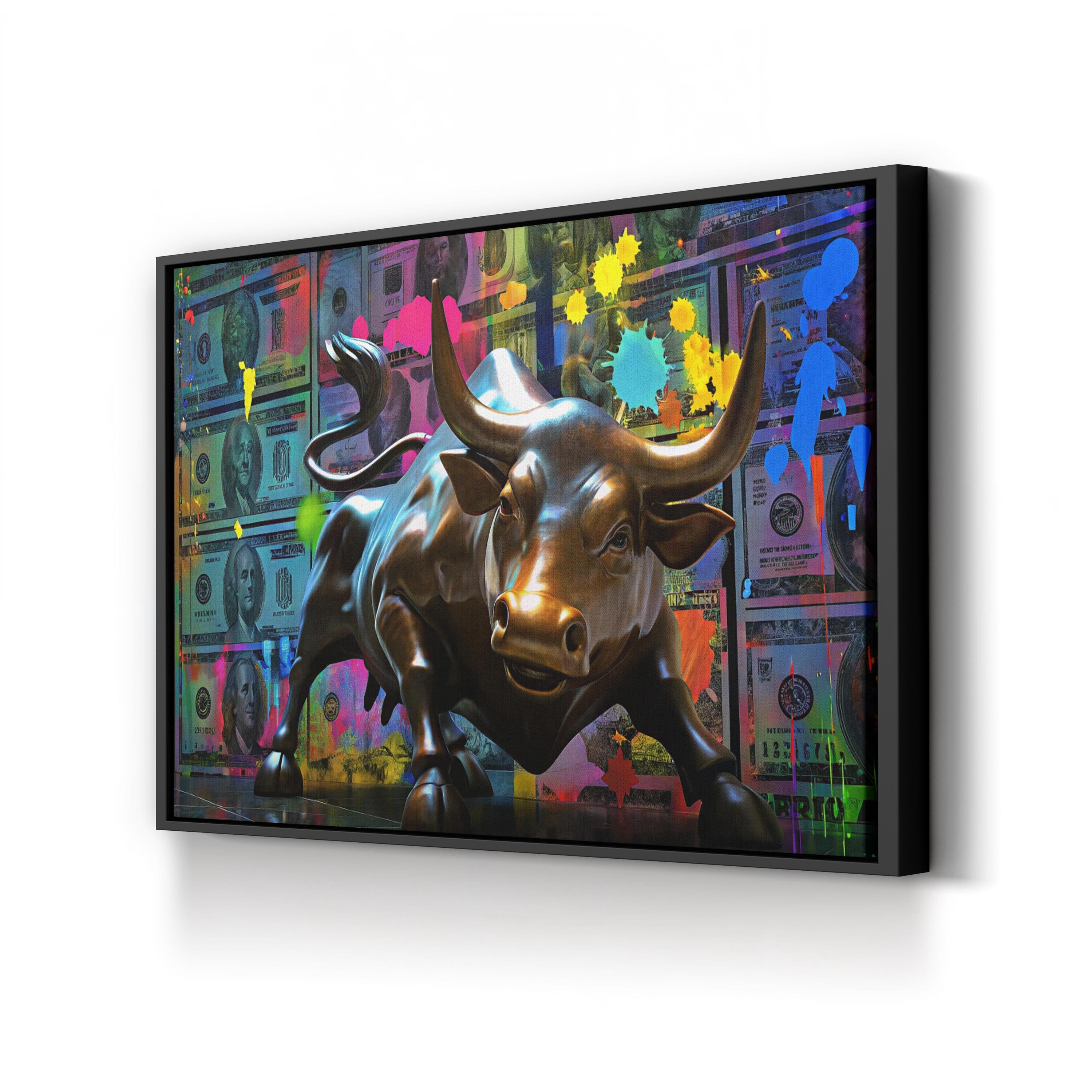 Vibrant Wall Street Bull Canvas Art Print: Modern Finance Pop Art