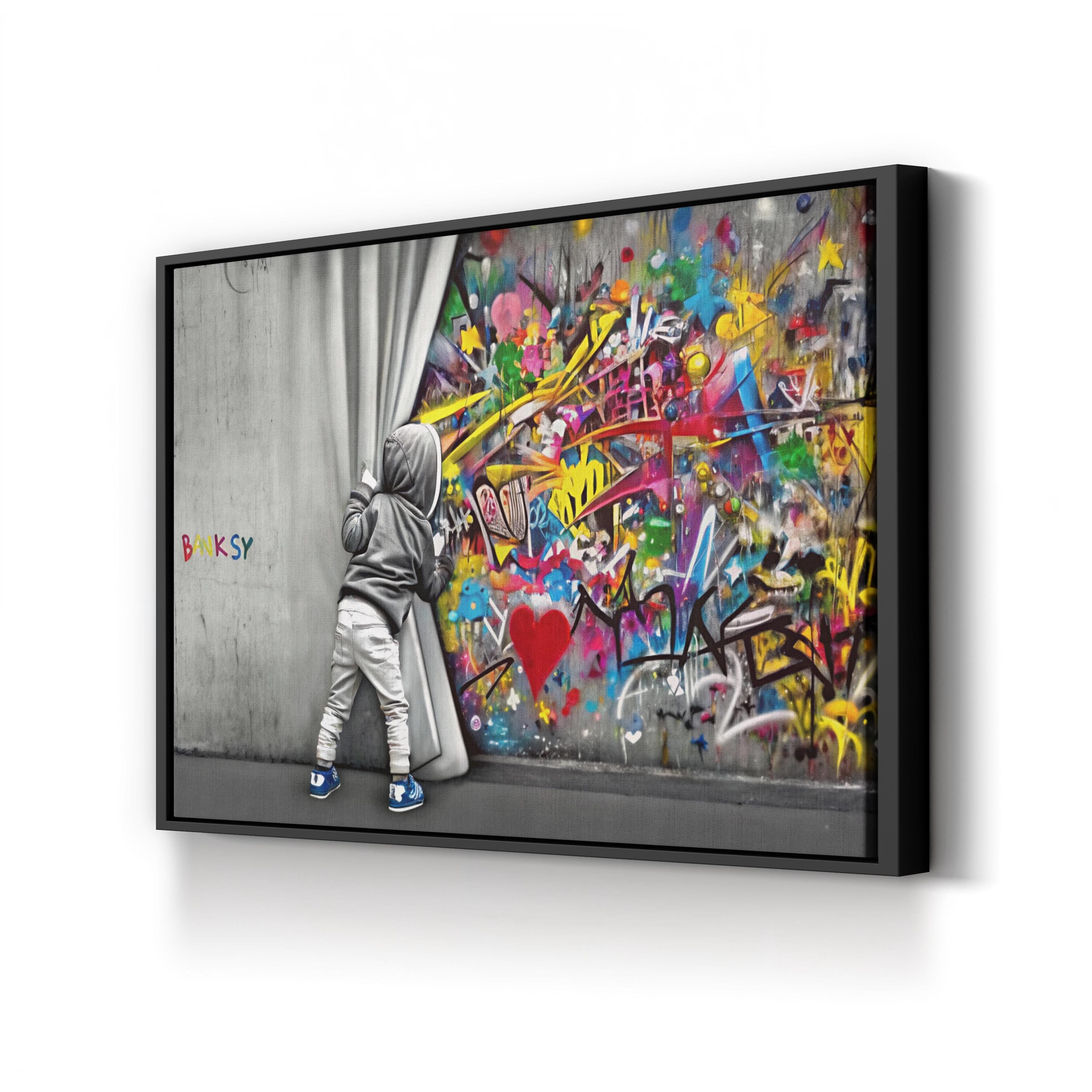 Modern Graffiti Canvas Art | Abstract Street Mural with Child, Contemporary Urban Wall Art