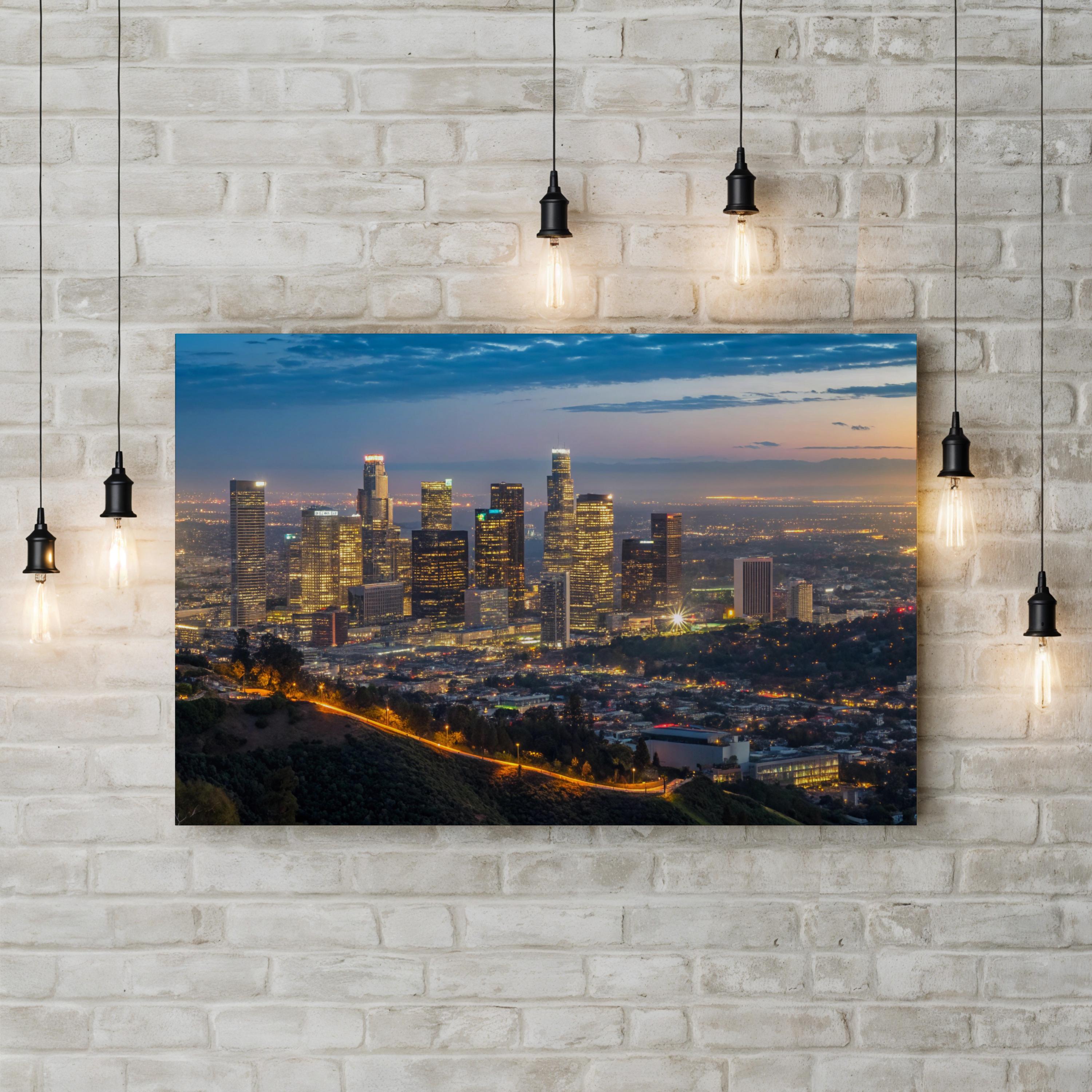 Los Angeles Cityscape Wall Art | Downtown Los Angeles Night Skyline Photography Canvas
