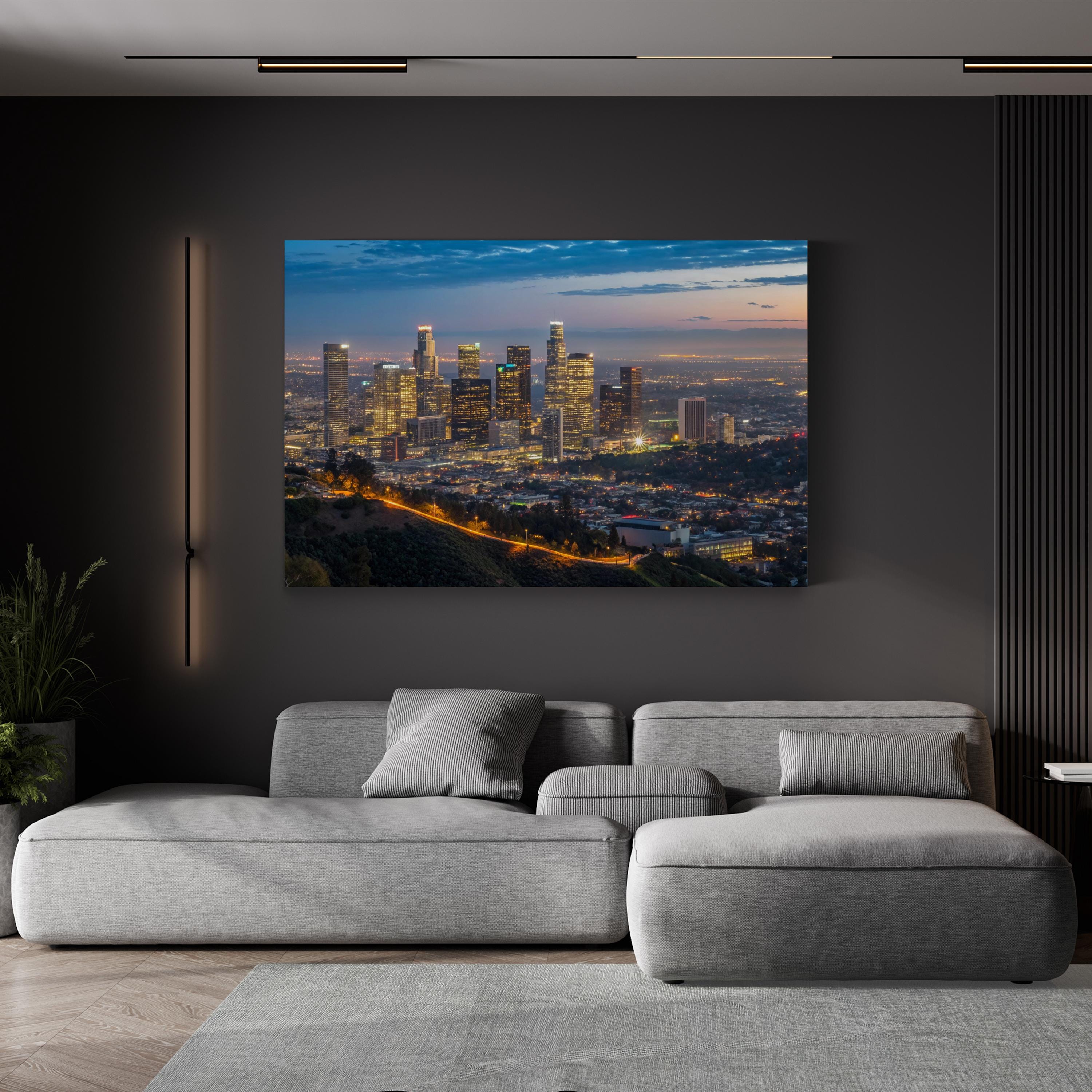 Los Angeles Cityscape Wall Art | Downtown Los Angeles Night Skyline Photography Canvas