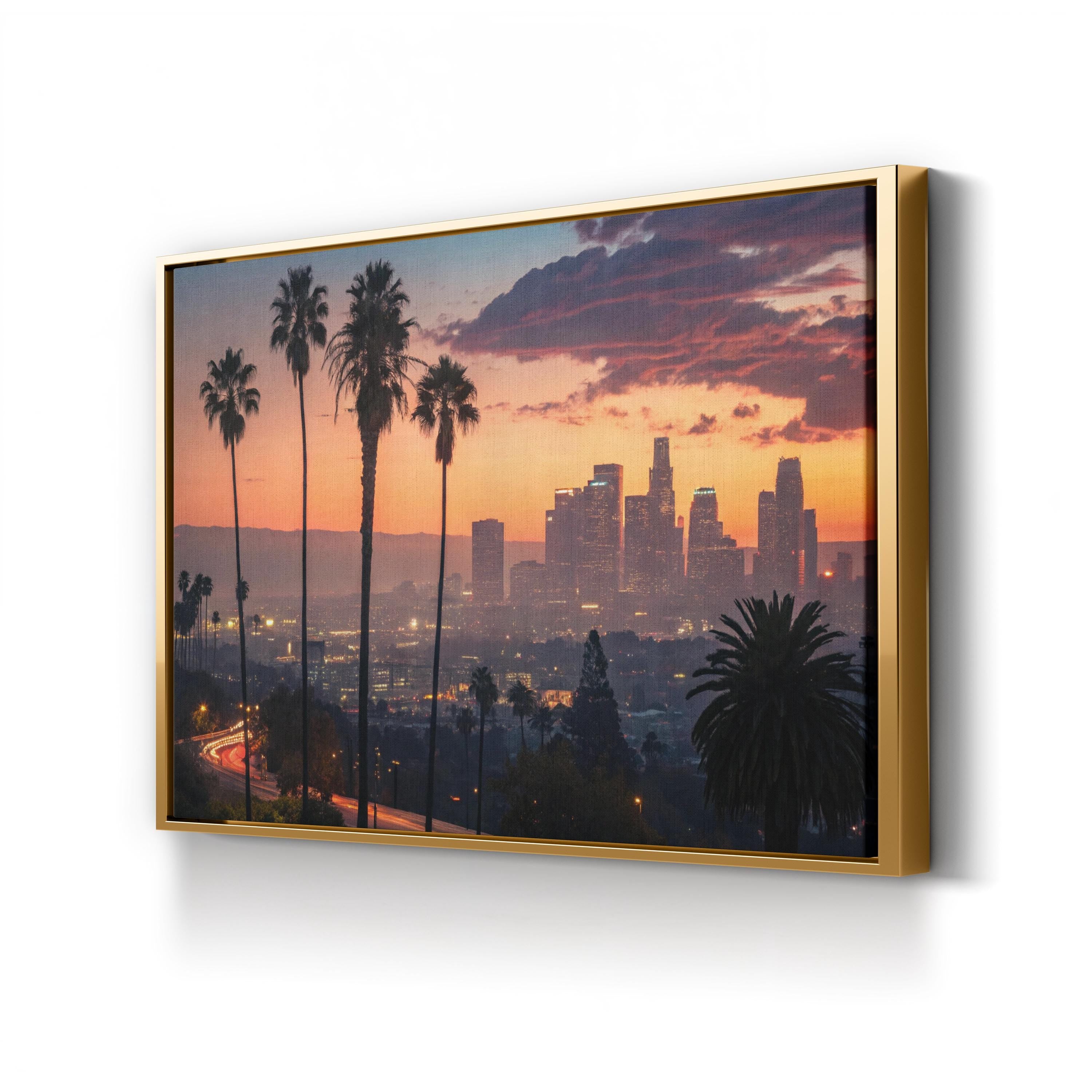 Los Angeles Sunset Wall Art | Palm Trees Cityscape, California Photography Canvas