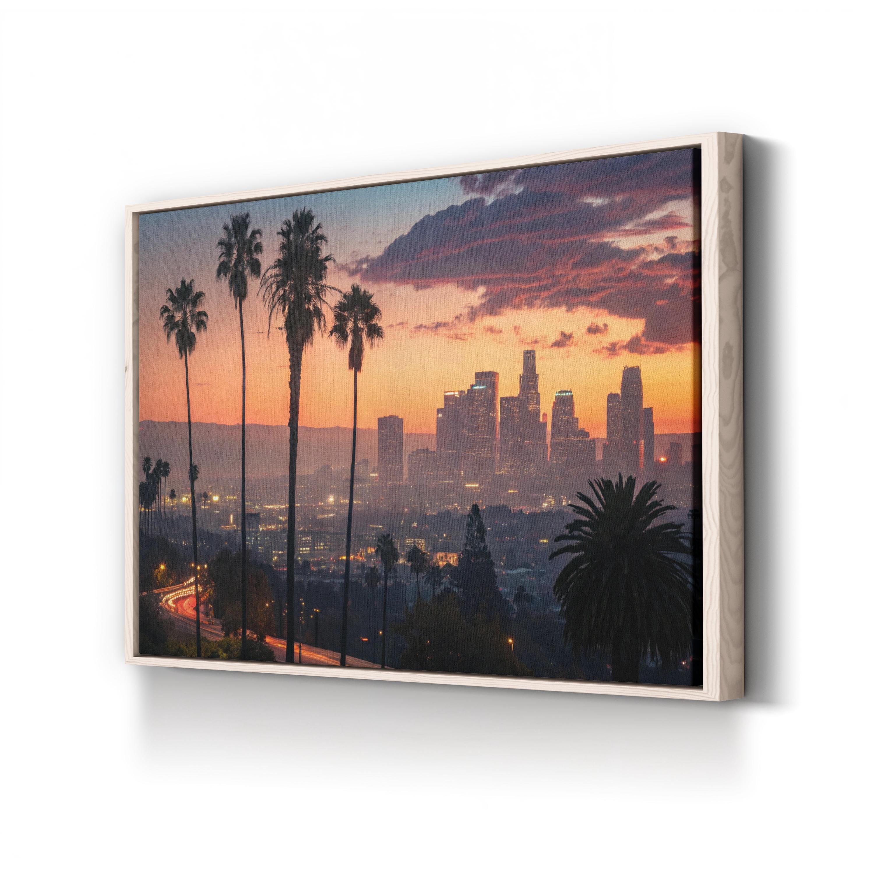Los Angeles Sunset Wall Art | Palm Trees Cityscape, California Photography Canvas