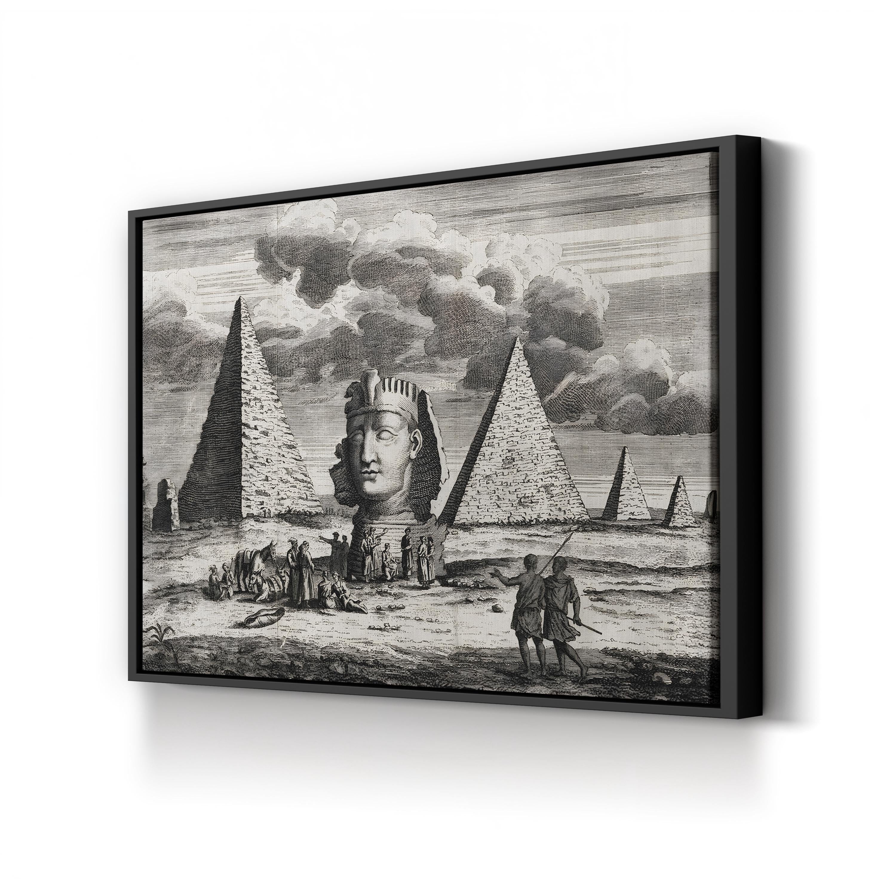 Giza Pyramids & Giza, Egypt: Pyramids and Sphinx, 18th Century Antique Engraving Wall Art | J. Clark, 1735Canvas Print: Vintage Egypt Illustration