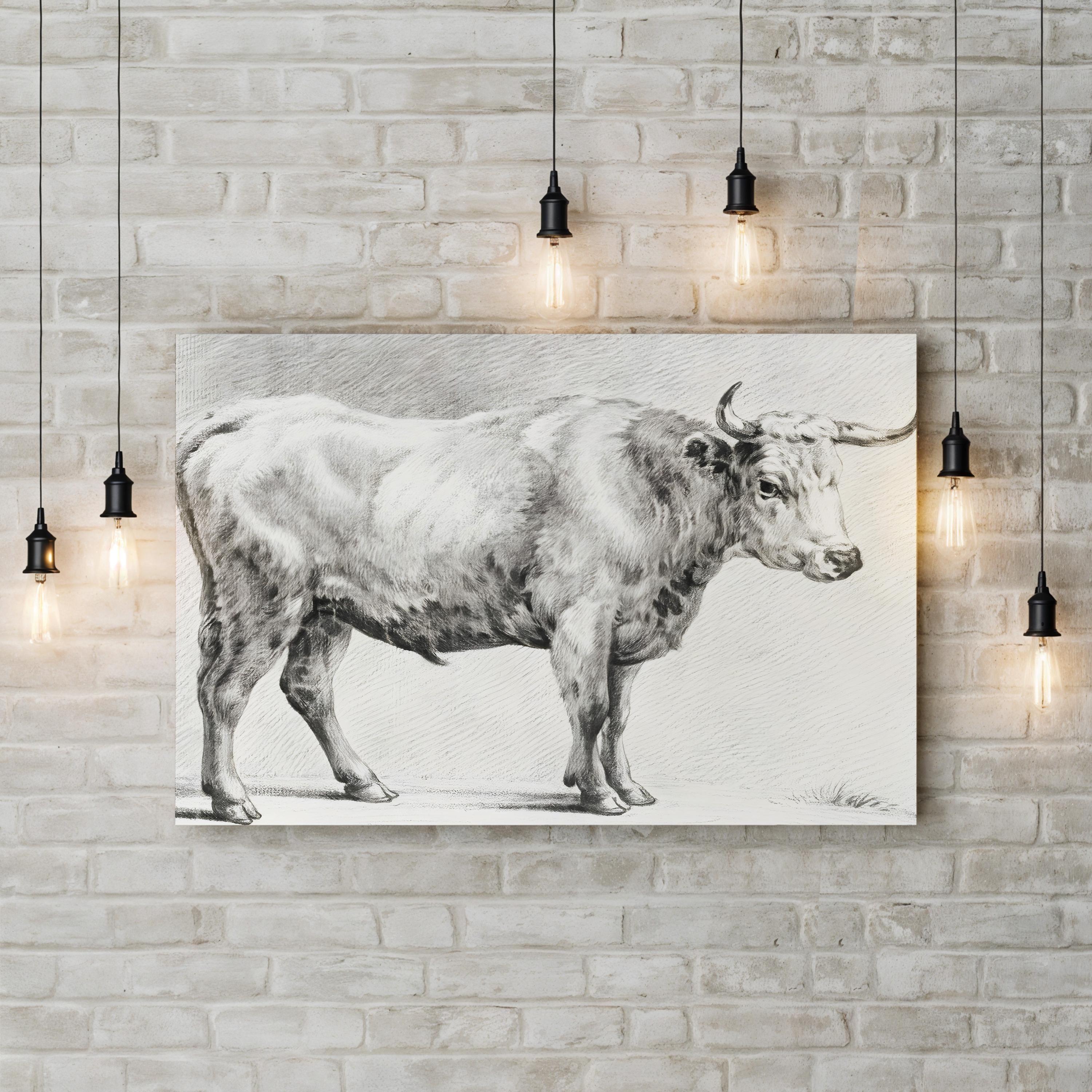 Bernard’s Bull Renderings Black and White Rustic IV Wall Art by Jean Bernard