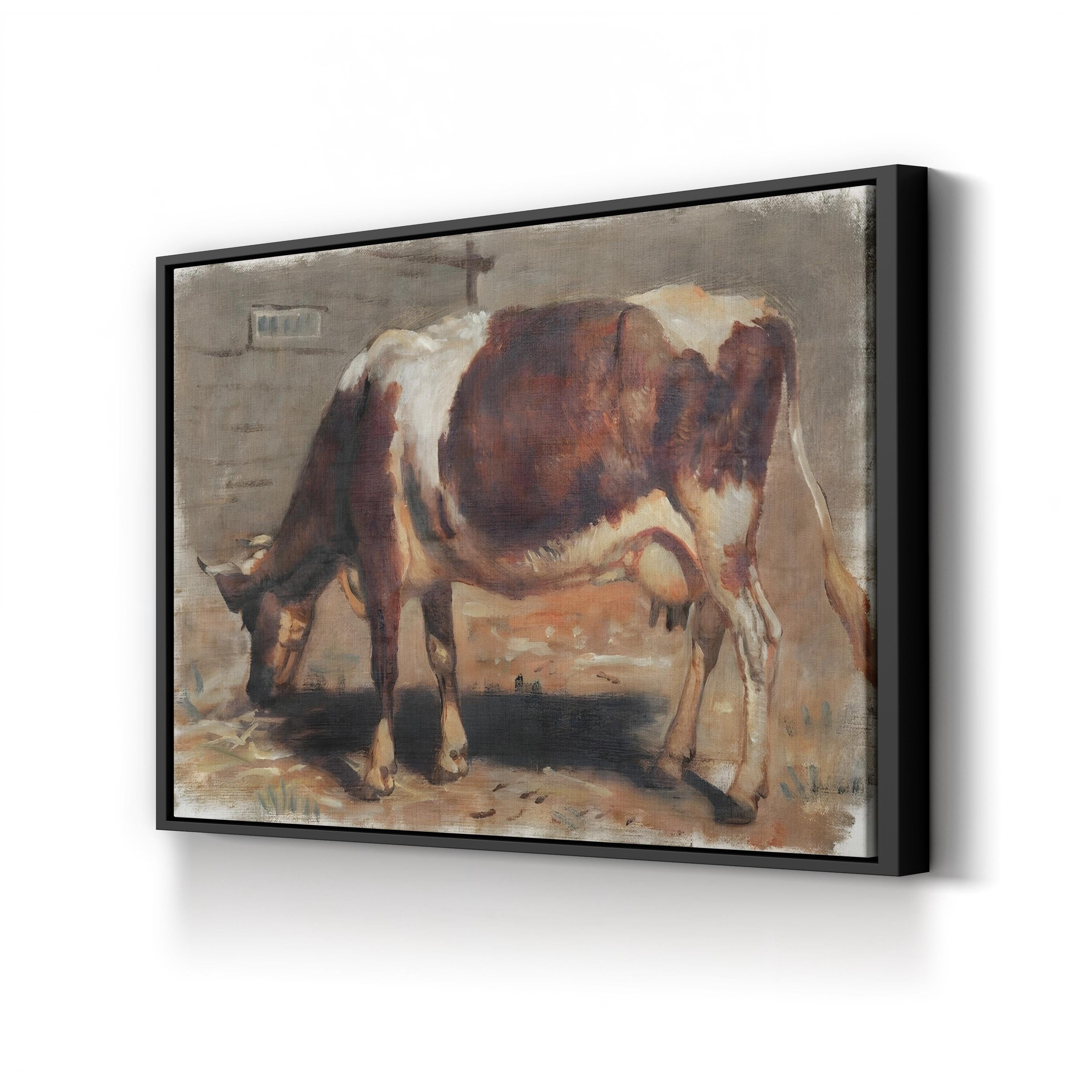Resting Cow Pastoral Study canvas print in black frame