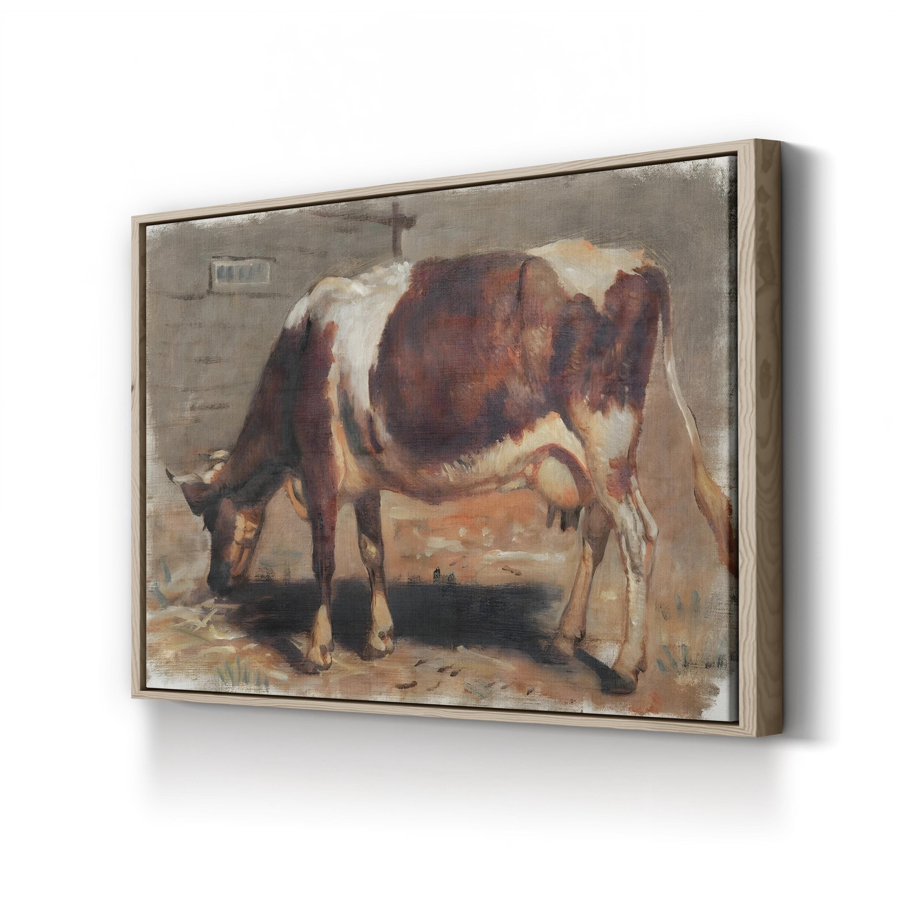 Resting Cow Pastoral Study canvas print in oak frame