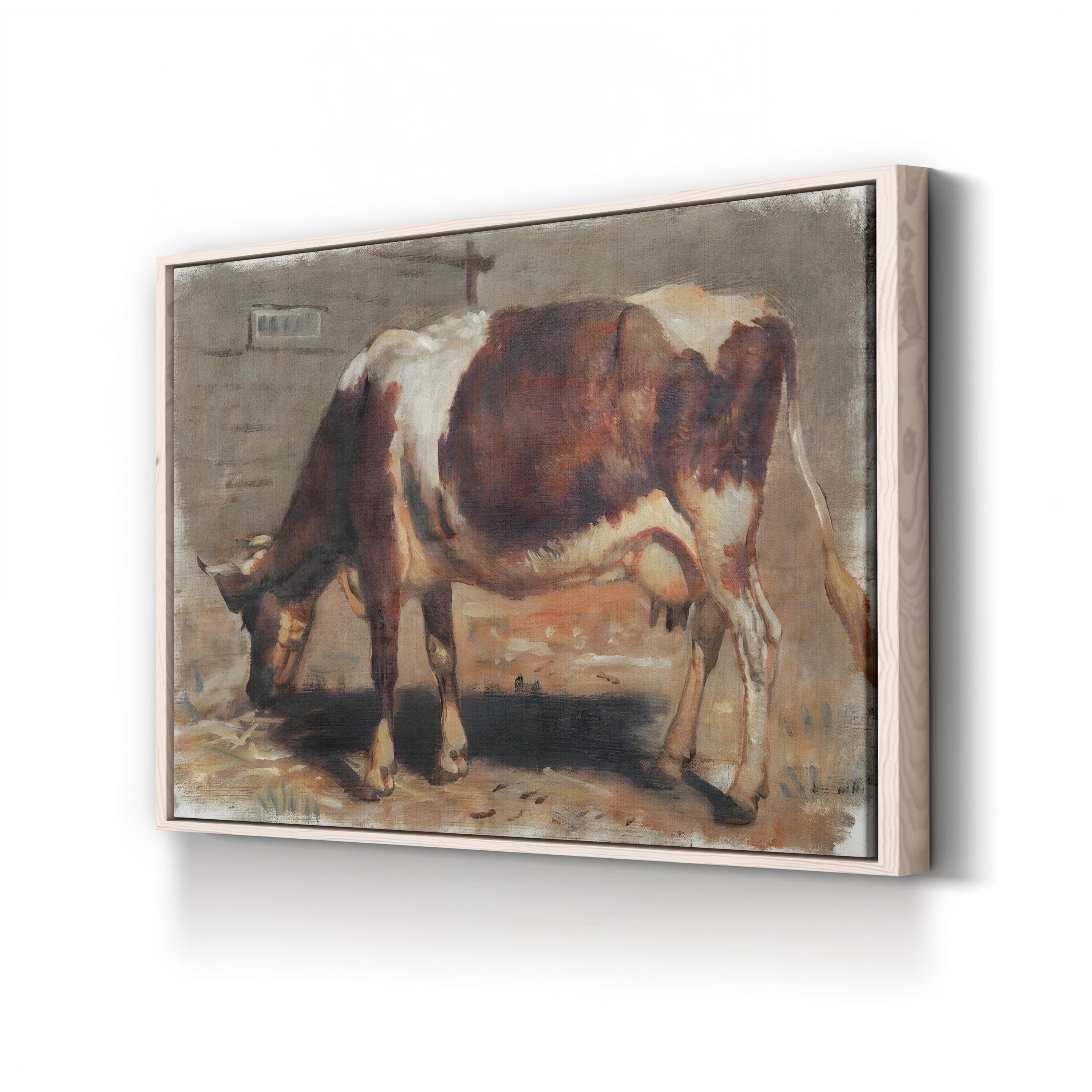 Resting Cow Pastoral Study canvas print in natural frame