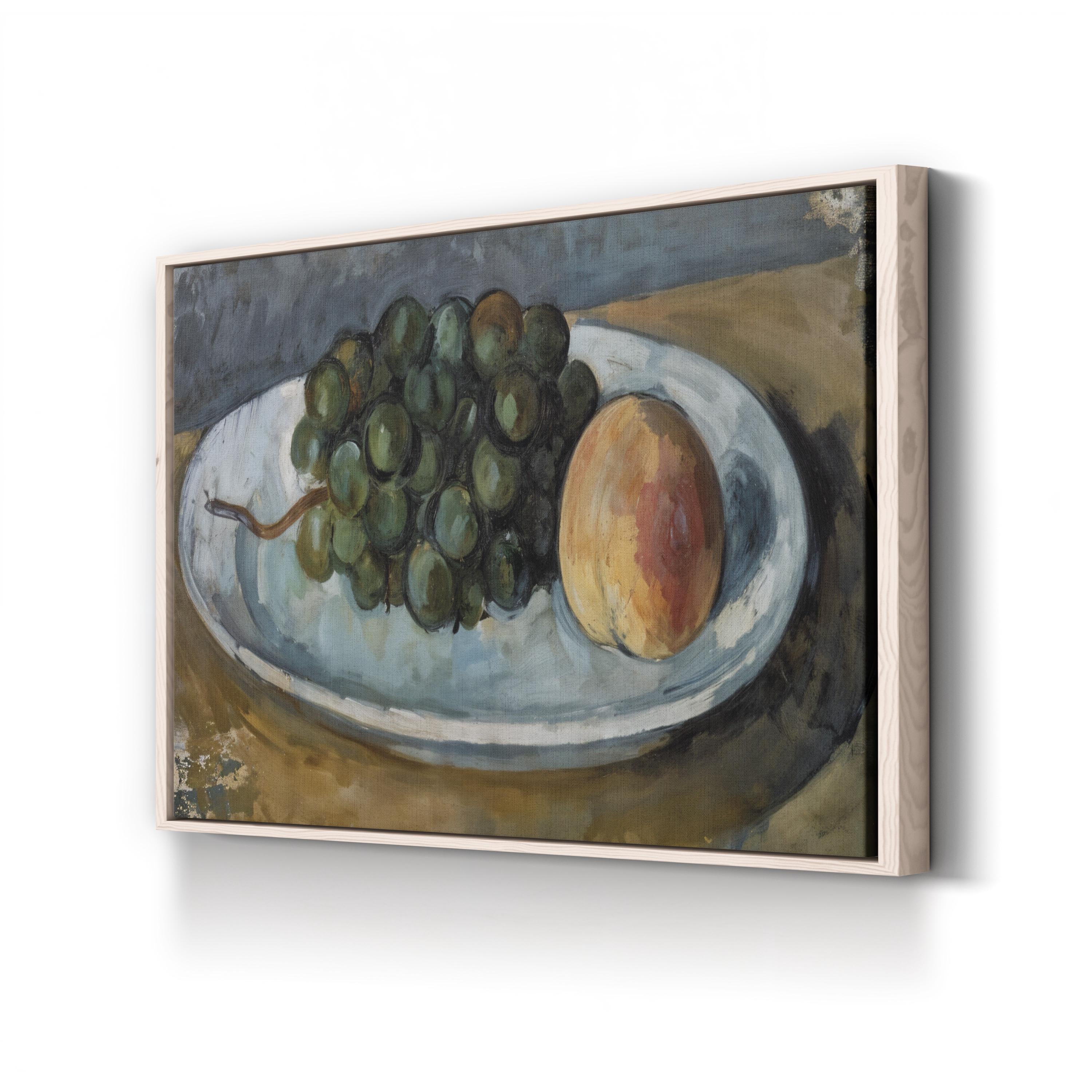 Grapes And Peach On A Plate, 1877–79 Classical Post-Impressionist Wall Art by Paul Cezanne