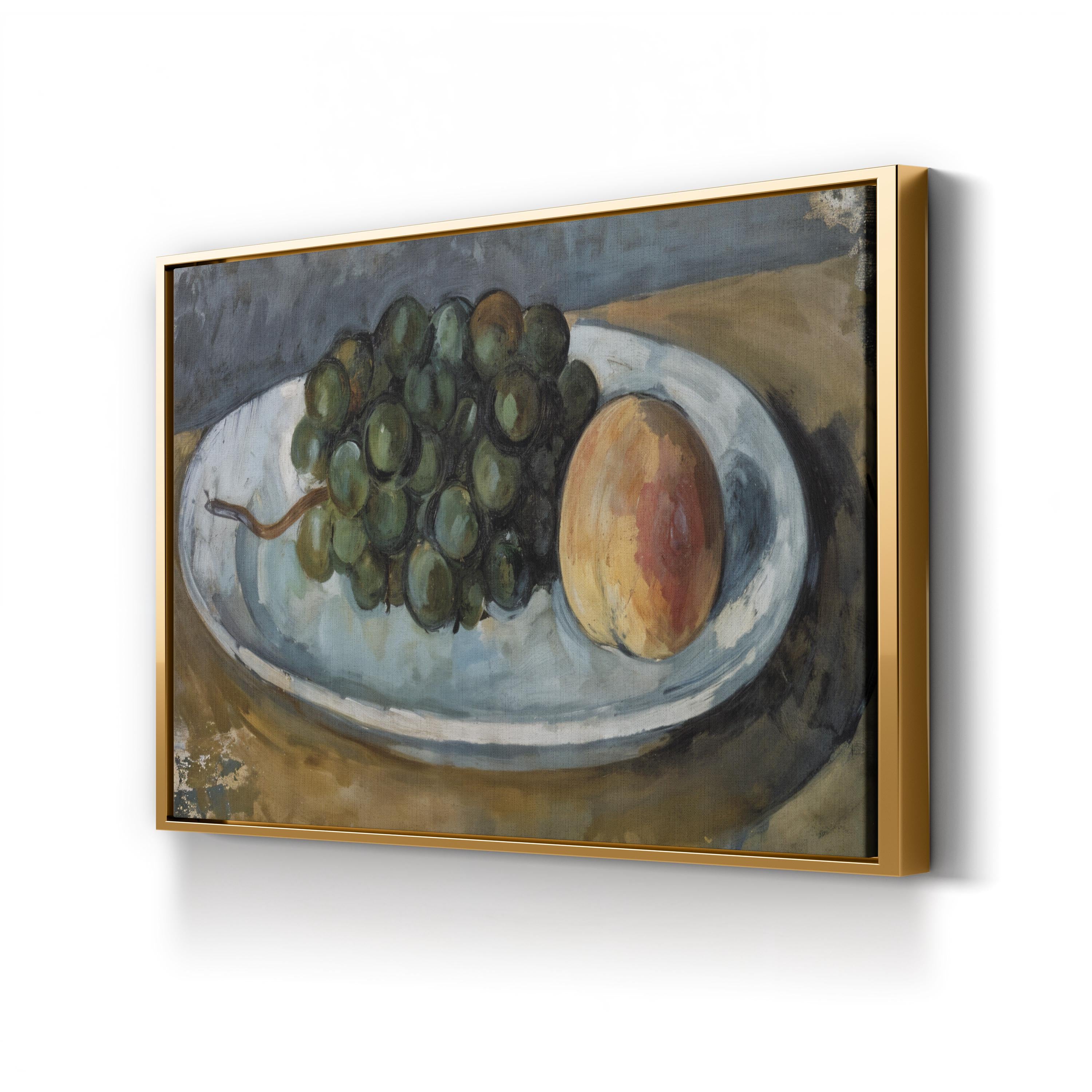 Grapes And Peach On A Plate, 1877–79 Classical Post-Impressionist Wall Art by Paul Cezanne
