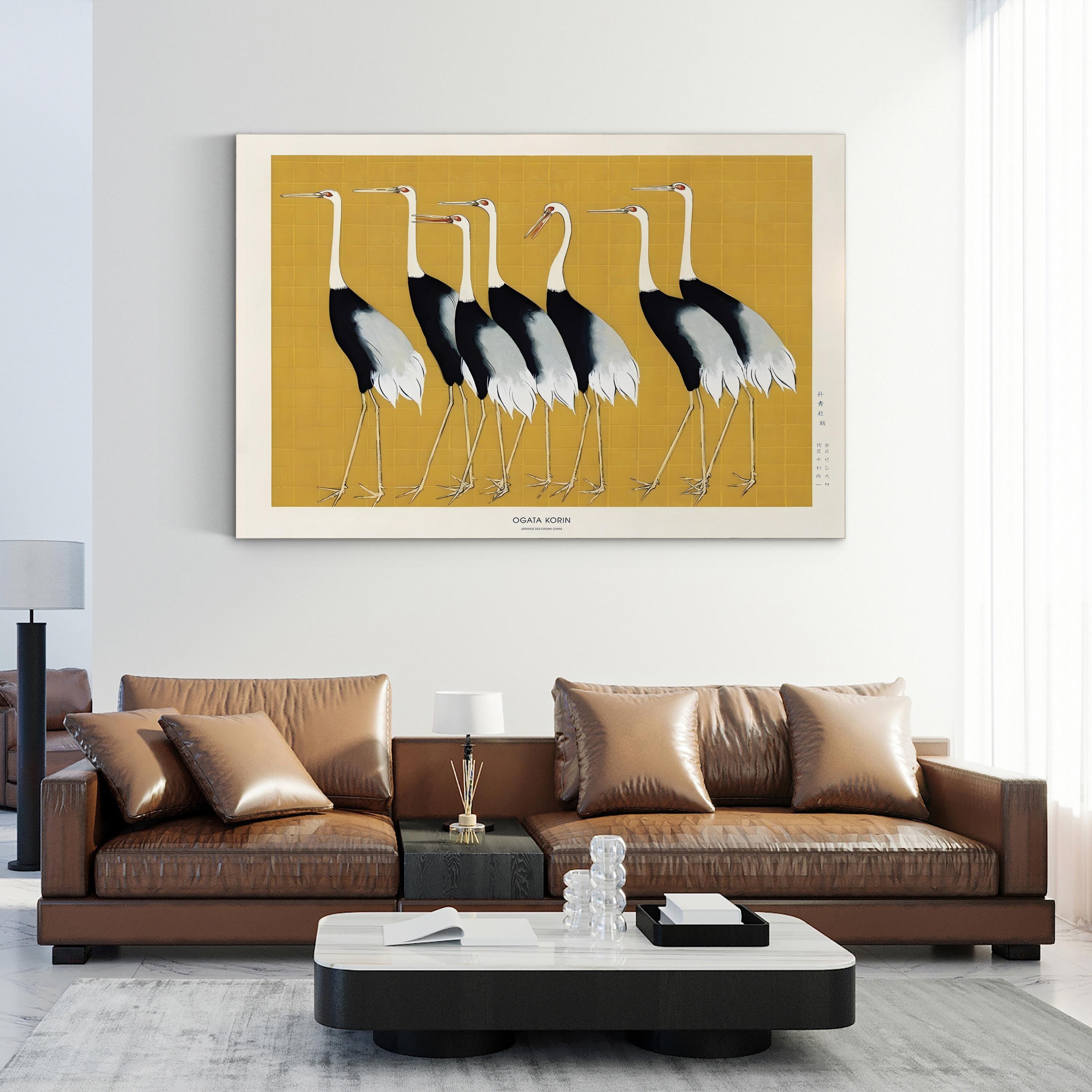Japanese Red Crown Cranes by Ogata Kōrin – Edo Period Japanese Wildlife Screen Art Wall Decor