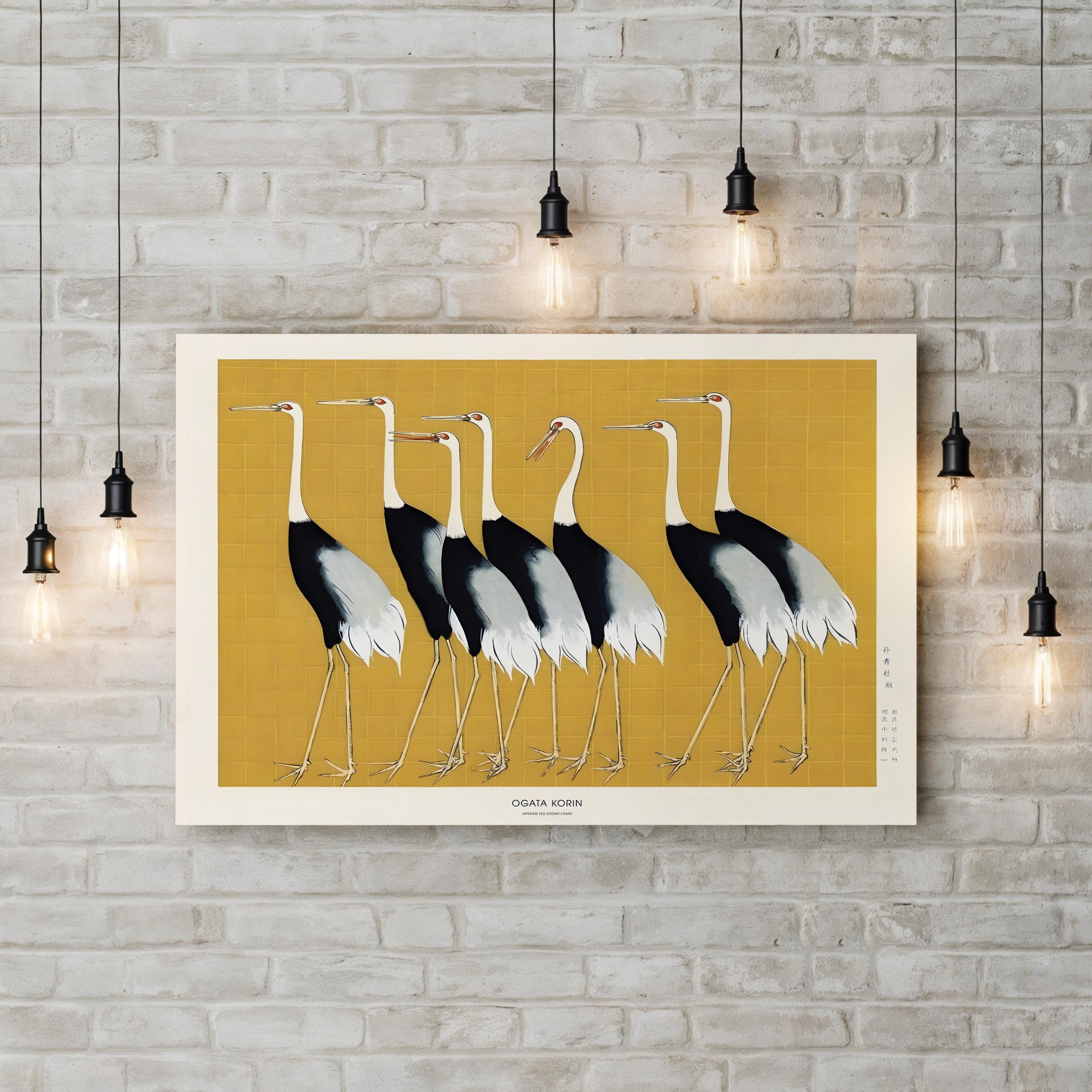 Japanese Red Crown Cranes by Ogata Kōrin – Edo Period Japanese Wildlife Screen Art Wall Decor