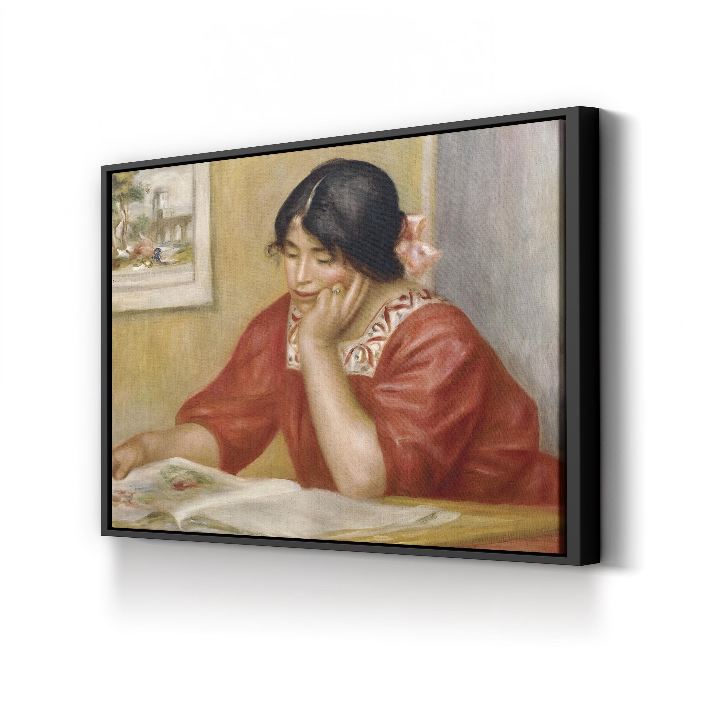 Léontine Reading, 1909 by Pierre-Auguste Renoir canvas print in black frame