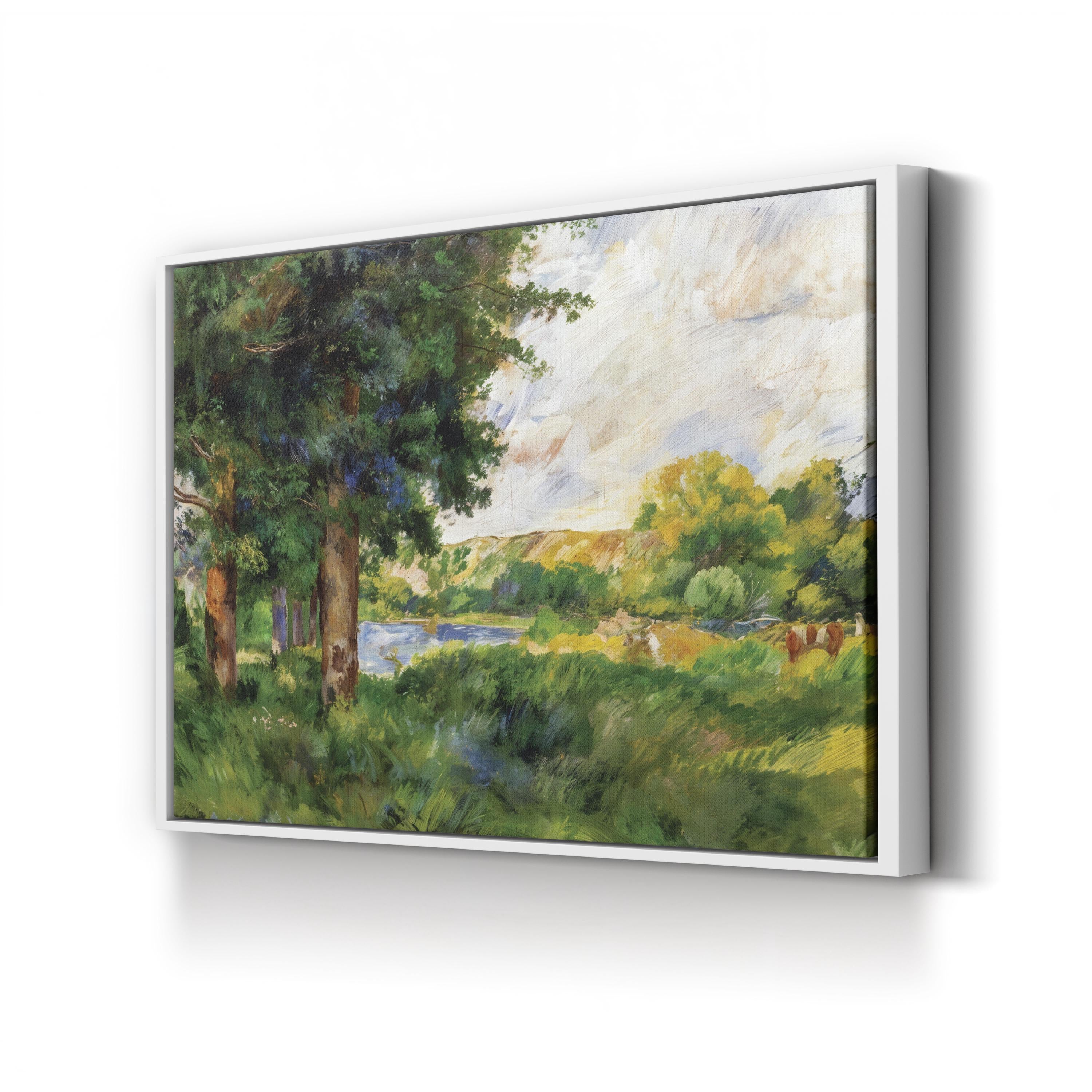 Scenic Landscape Canvas Wall Art – Classical Nature Painting with Hand-Cut Wood Frame