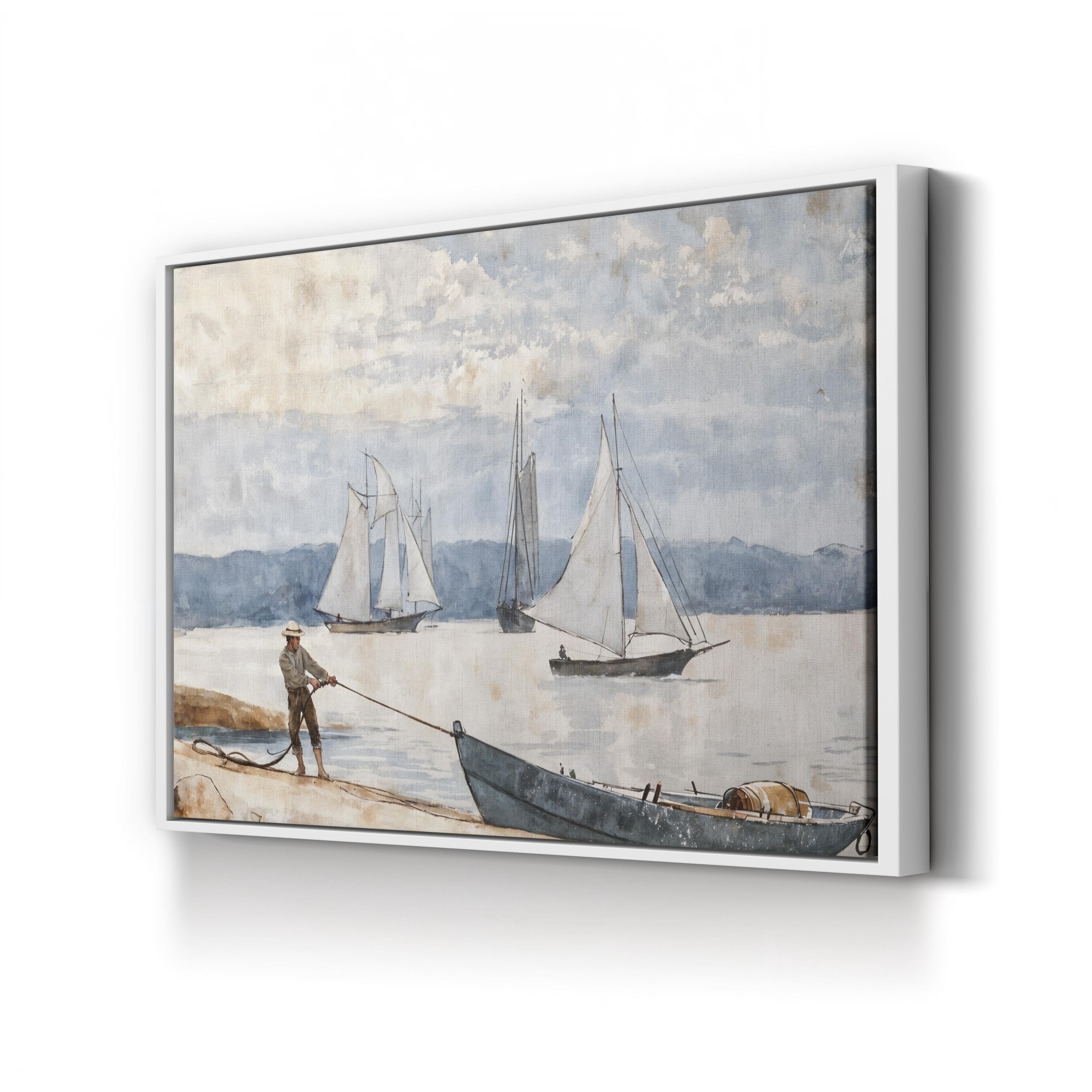 Pulling the Dory, 1880 Wall Art by Winslow Homer – Classic Nautical Coastal Canvas