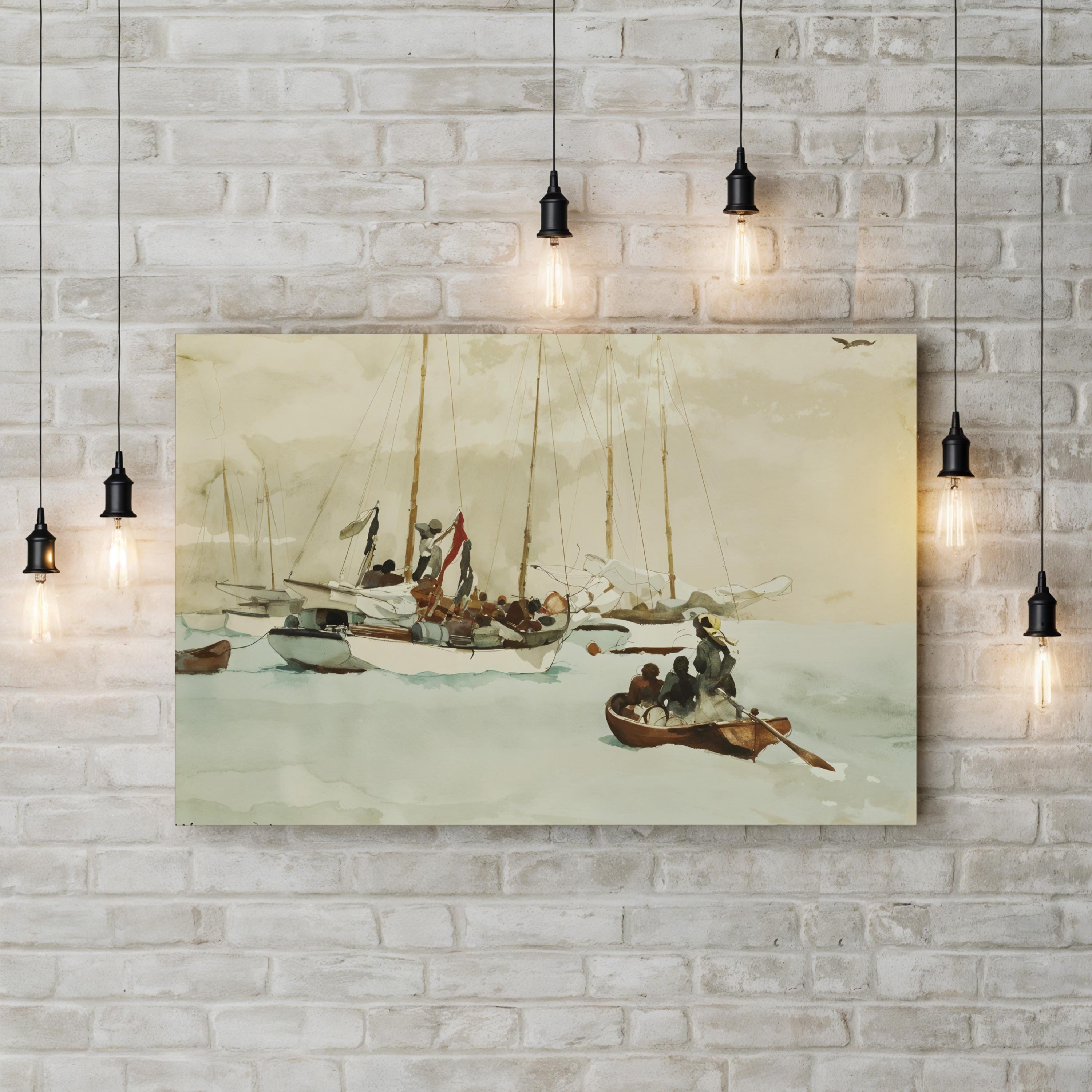 Schooners at Anchor, Key West, 1903 by Winslow Homer | Vintage Nautical Coastal Wall Art