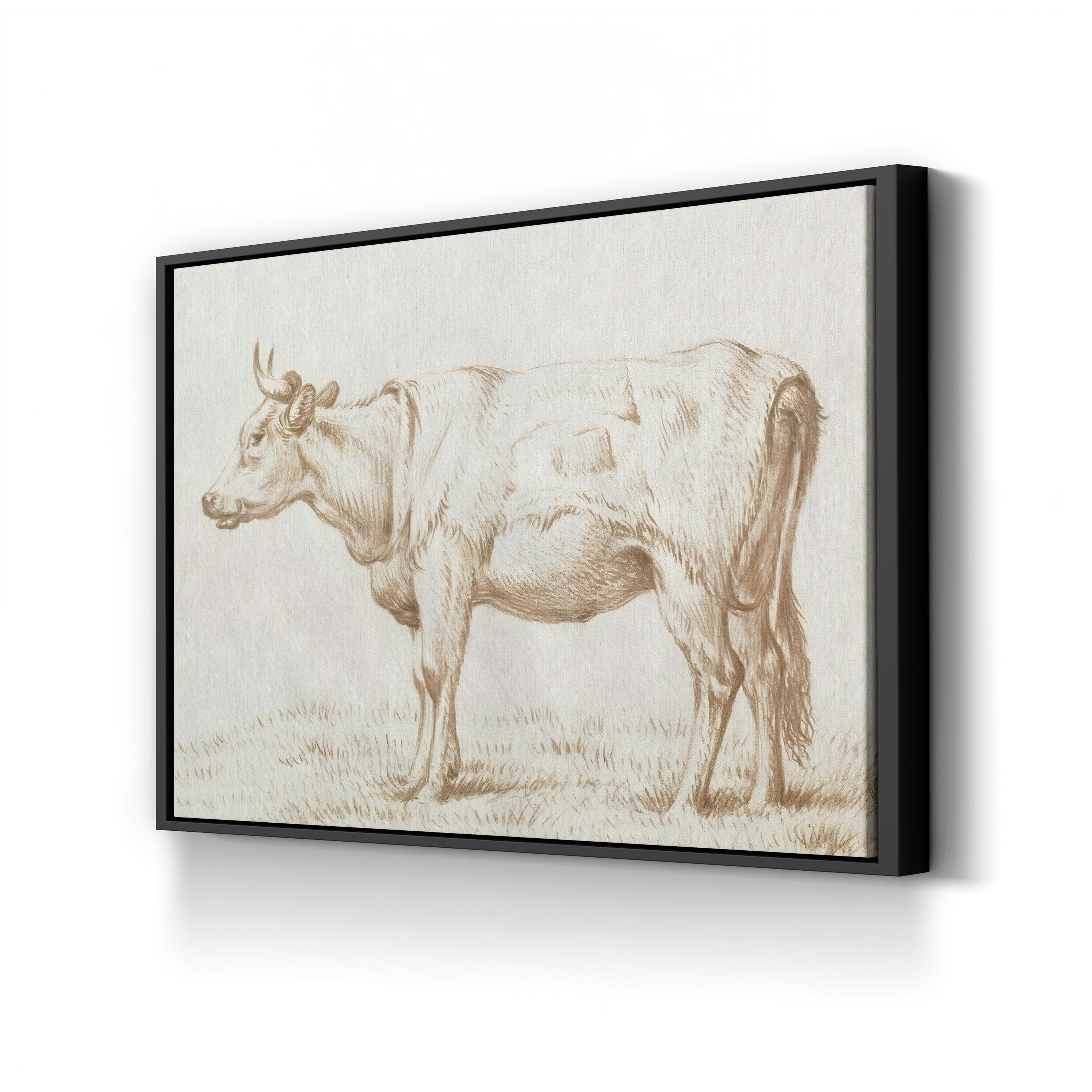 Sepia Grazing Cow Sketch II Wall Art by Jean Bernard – Rustic Farmhouse Animal Canvas