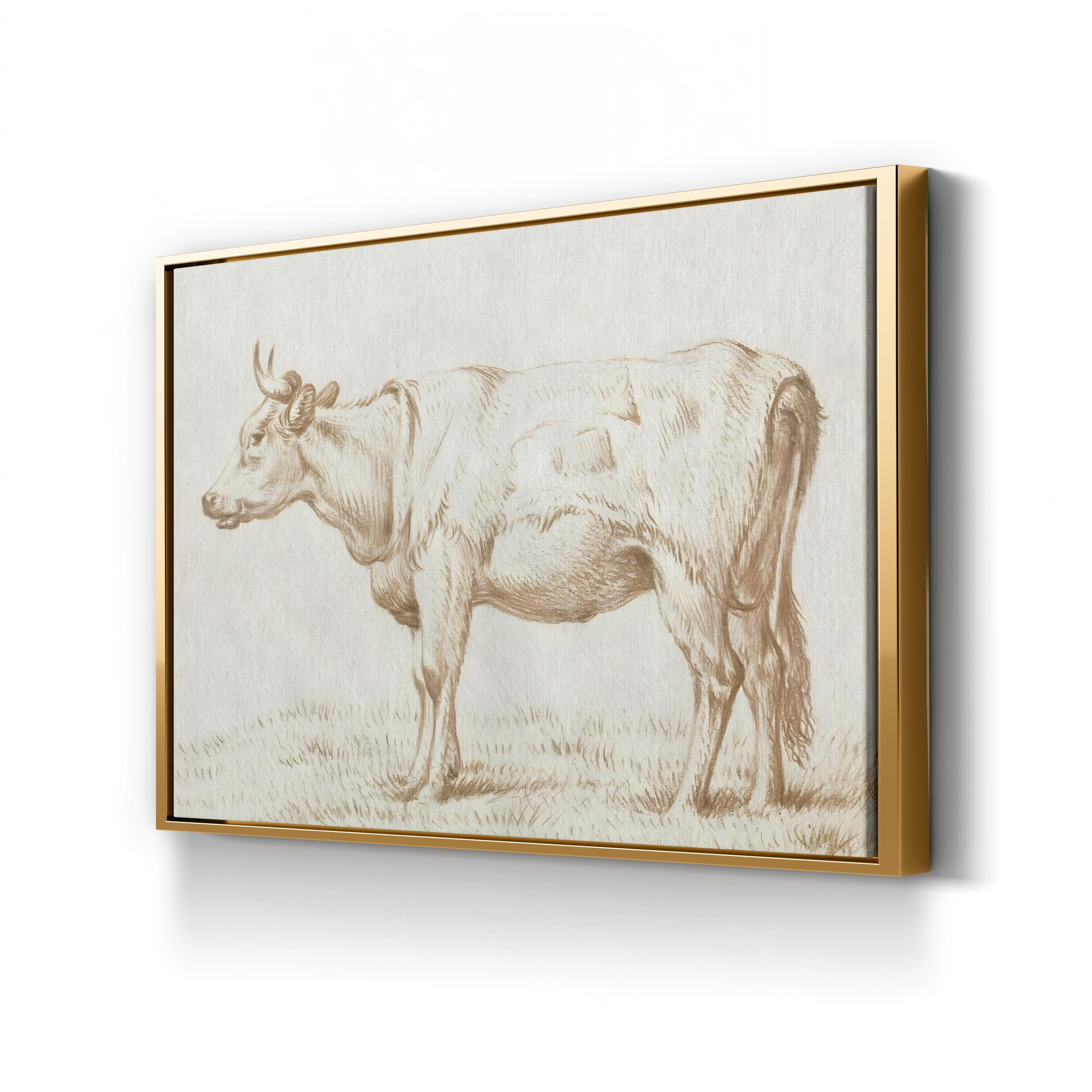 Sepia Grazing Cow Sketch II Wall Art by Jean Bernard – Rustic Farmhouse Animal Canvas