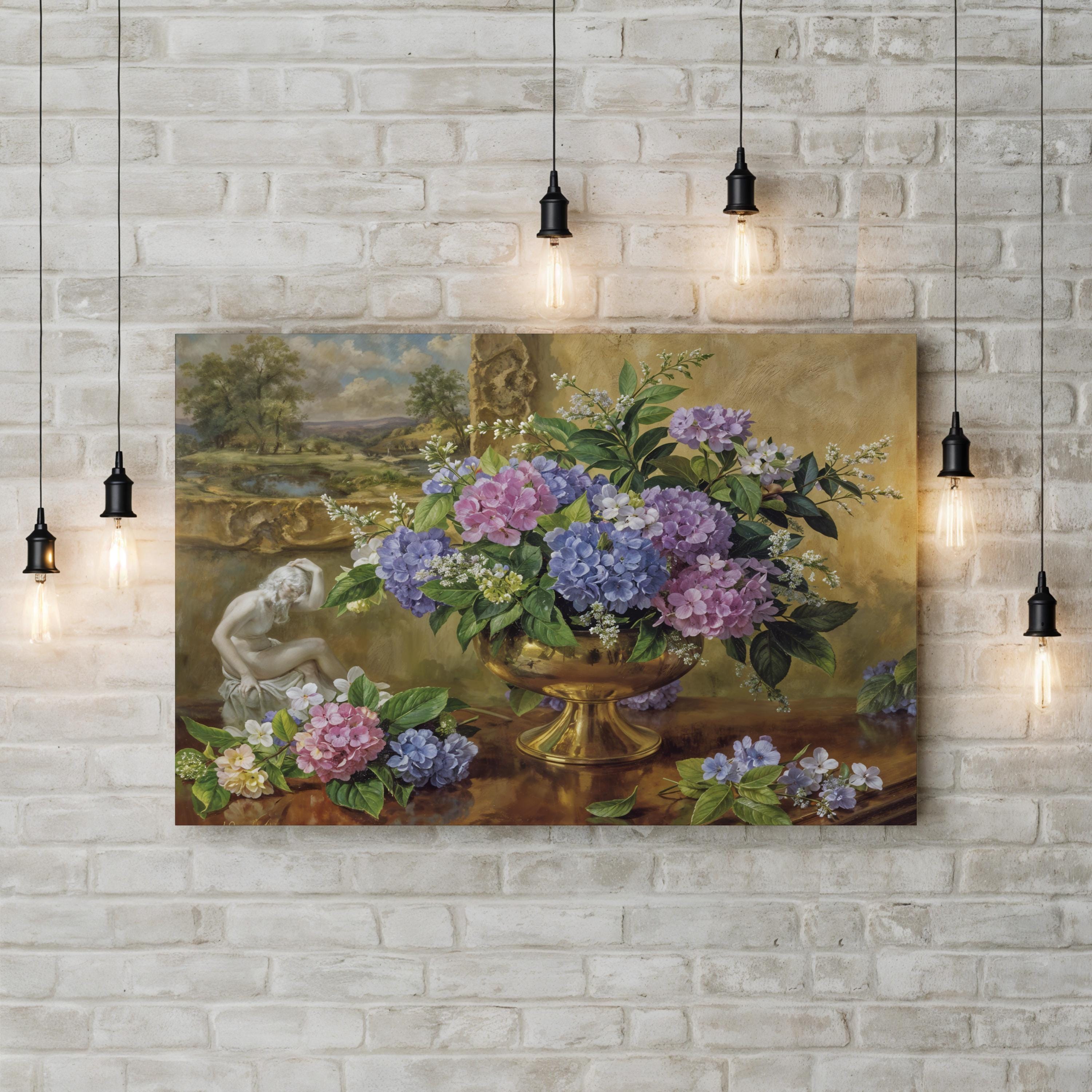Floral Hydrangeas and Lilacs Still Life II Canvas Wall Art by Albert Williams