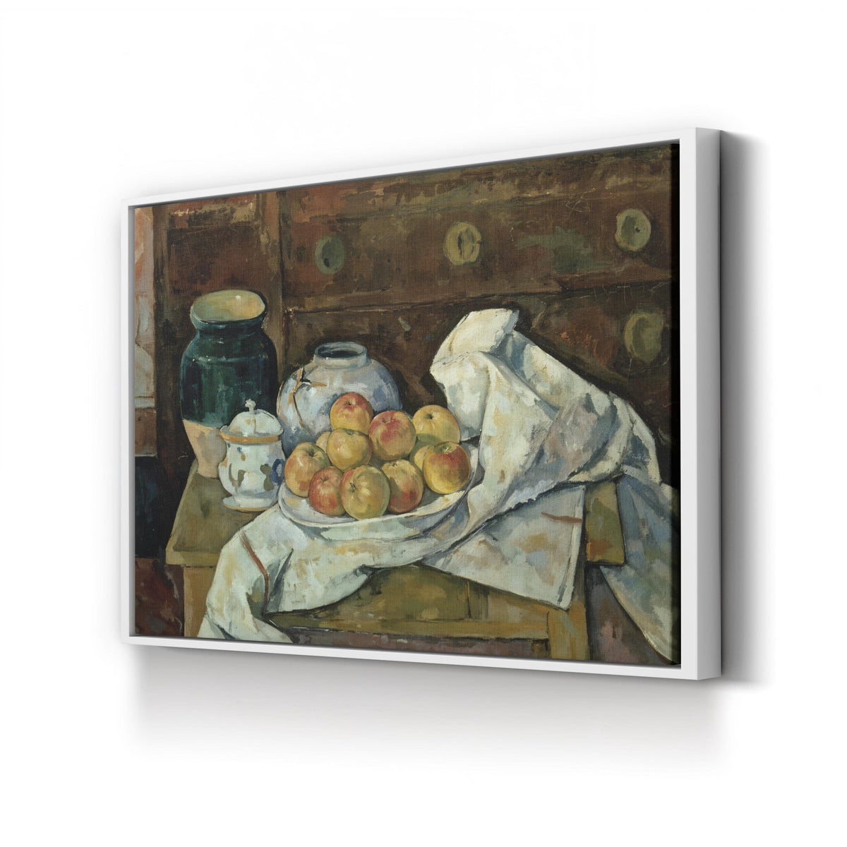 Still Life with Commode by Paul Cézanne canvas print in white frame
