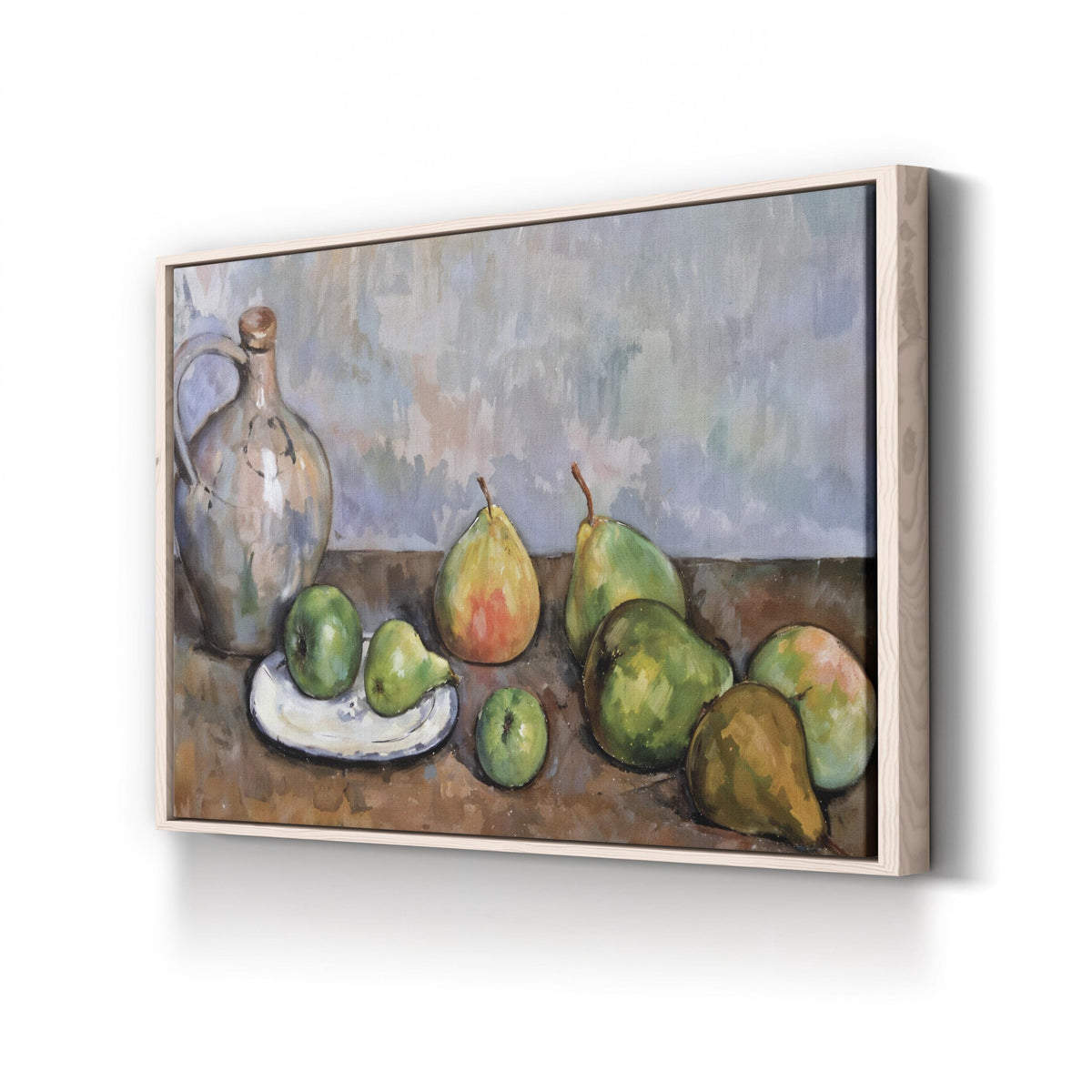 Still Life with Pitcher and Fruit by Paul Cézanne canvas print in natural wood frame