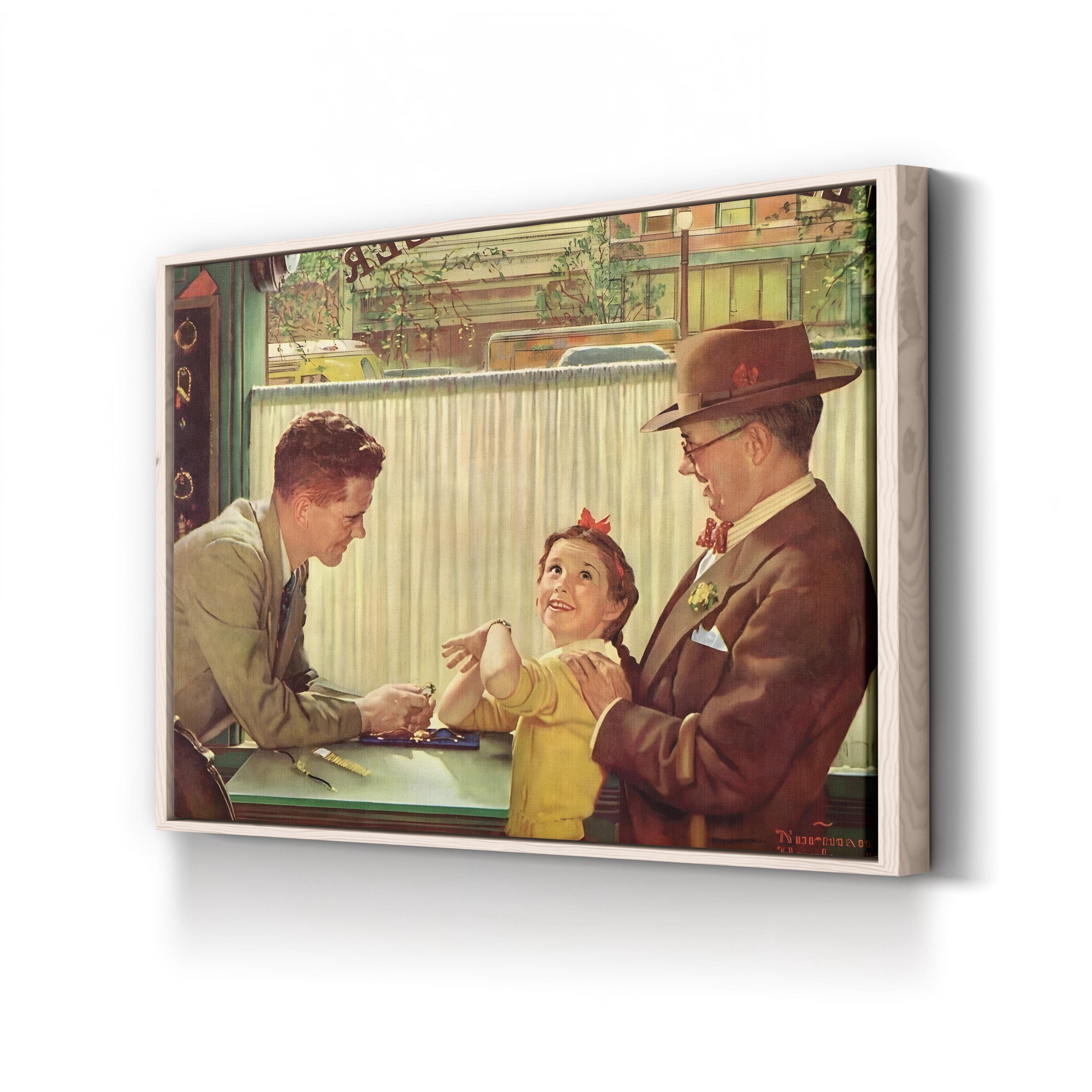 The Jewelry Shop, 1954 by Norman Rockwell canvas print in Natural Frame Canvas