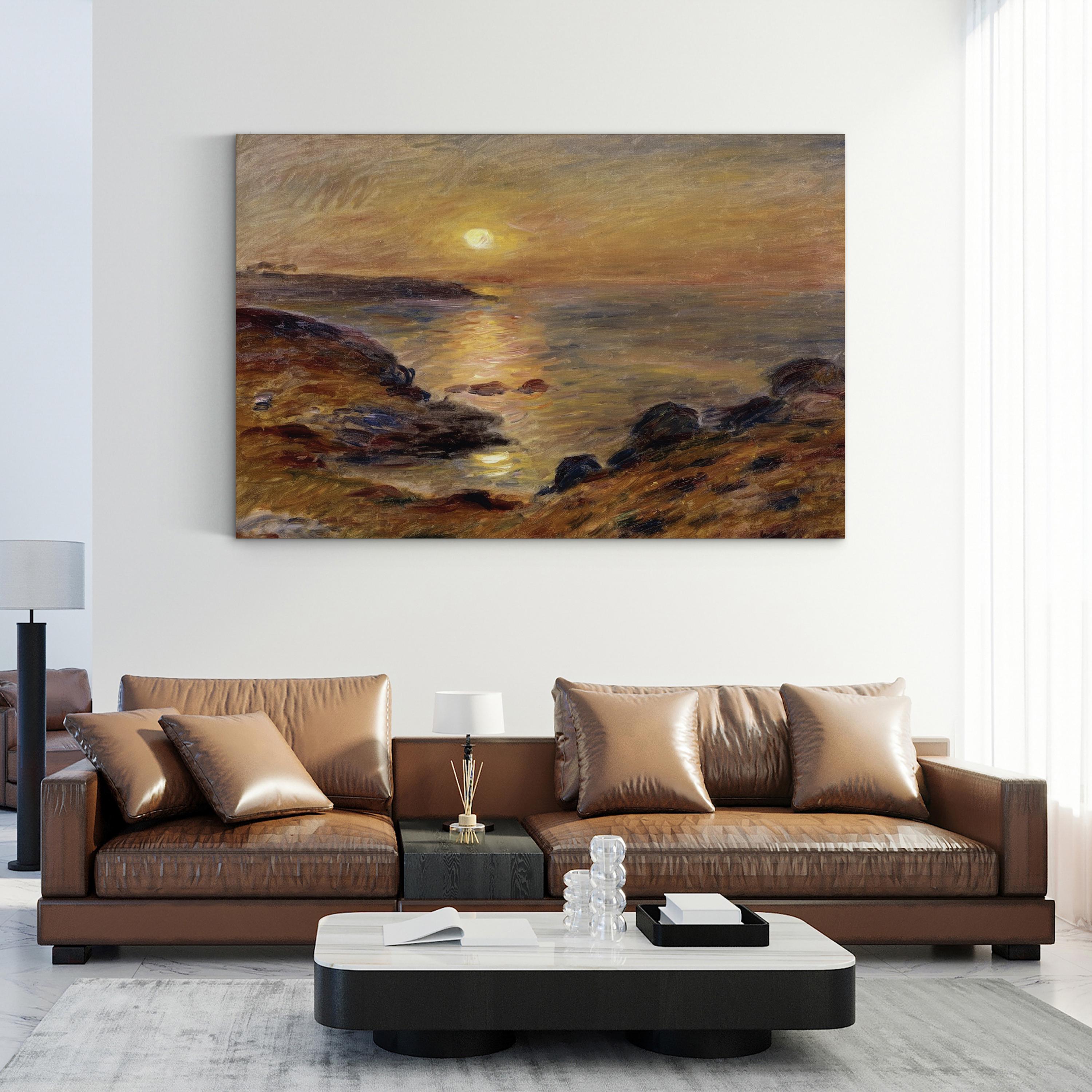 The Setting of the Sun at Douarnenez in France Wall Art | Sunset Over Sea Canvas Print