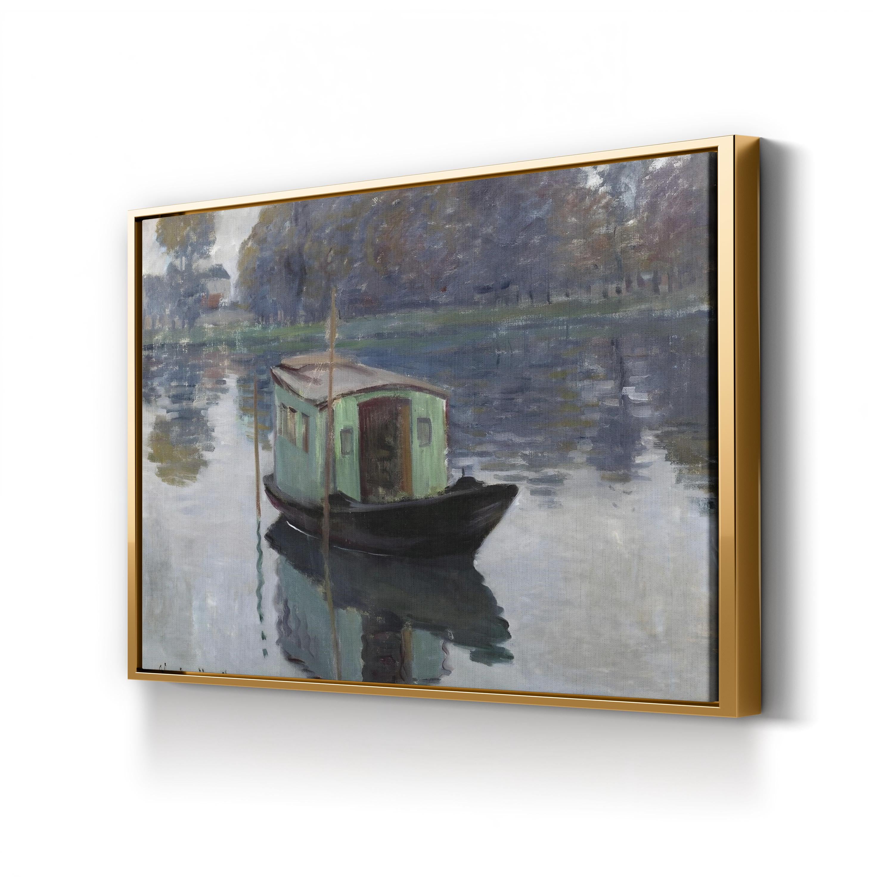 The Studio Boat, c. 1874 by Claude Monet canvas print in gold frame