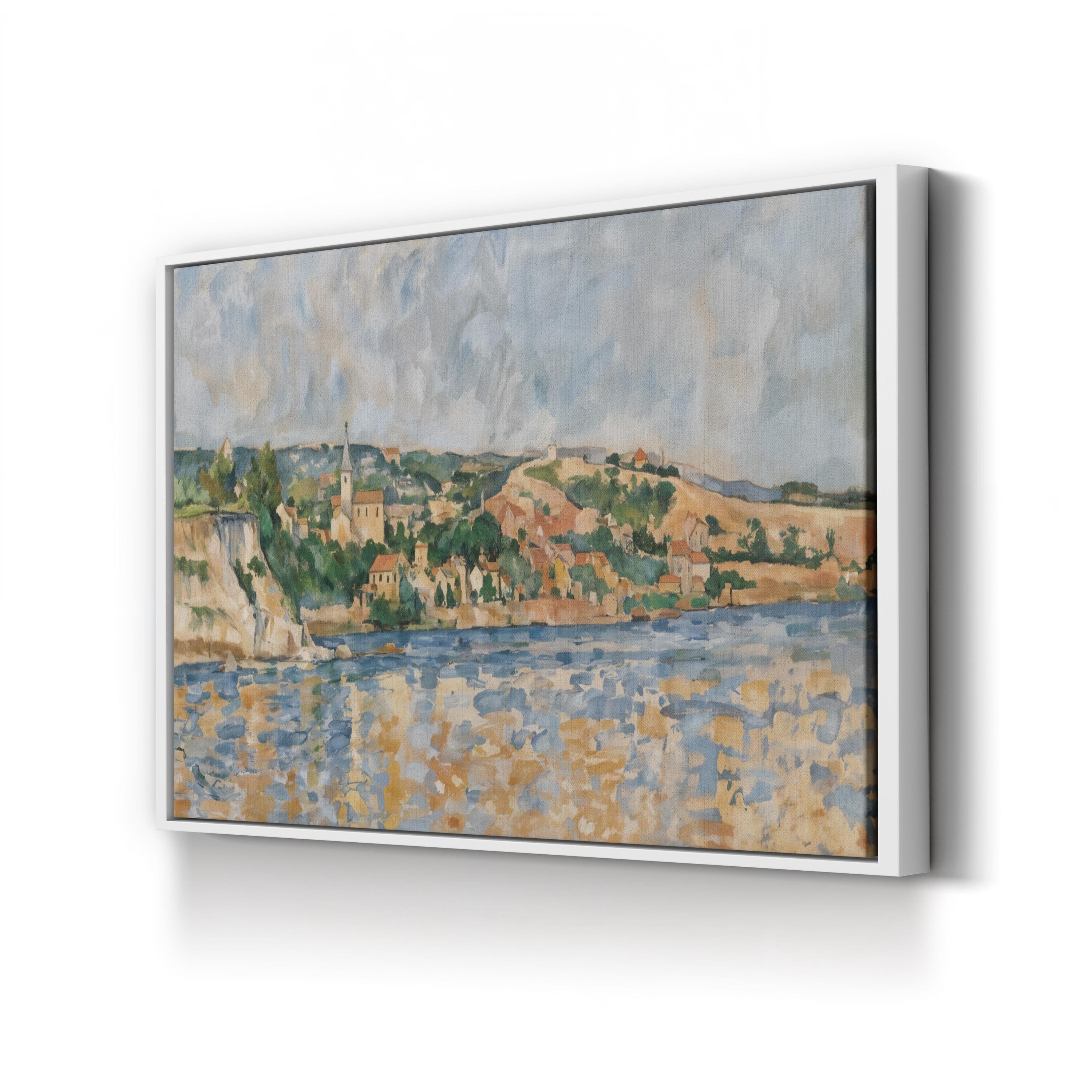 Vintage “Village at the Water’s Edge” Canvas Art Print: 1876 Impressionist Landscape