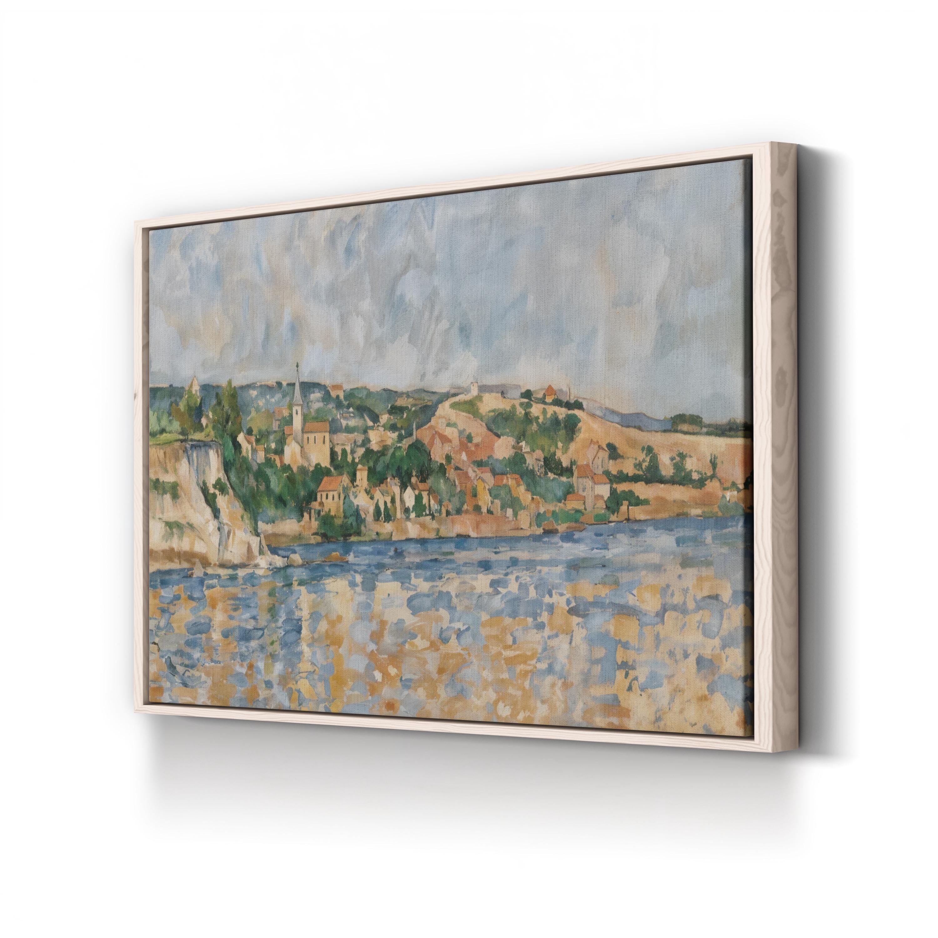Vintage “Village at the Water’s Edge” Canvas Art Print: 1876 Impressionist Landscape