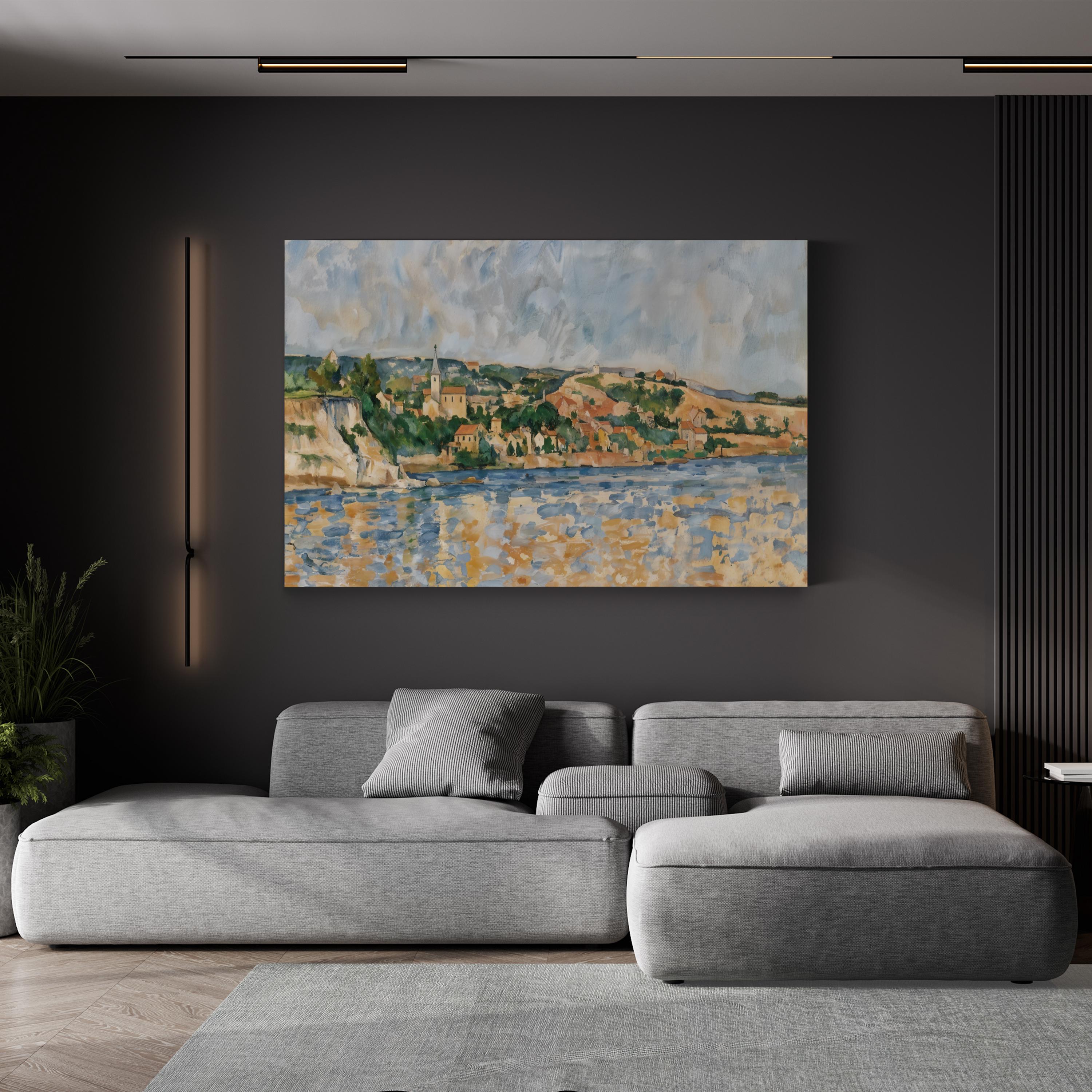 Vintage “Village at the Water’s Edge” Canvas Art Print: 1876 Impressionist Landscape
