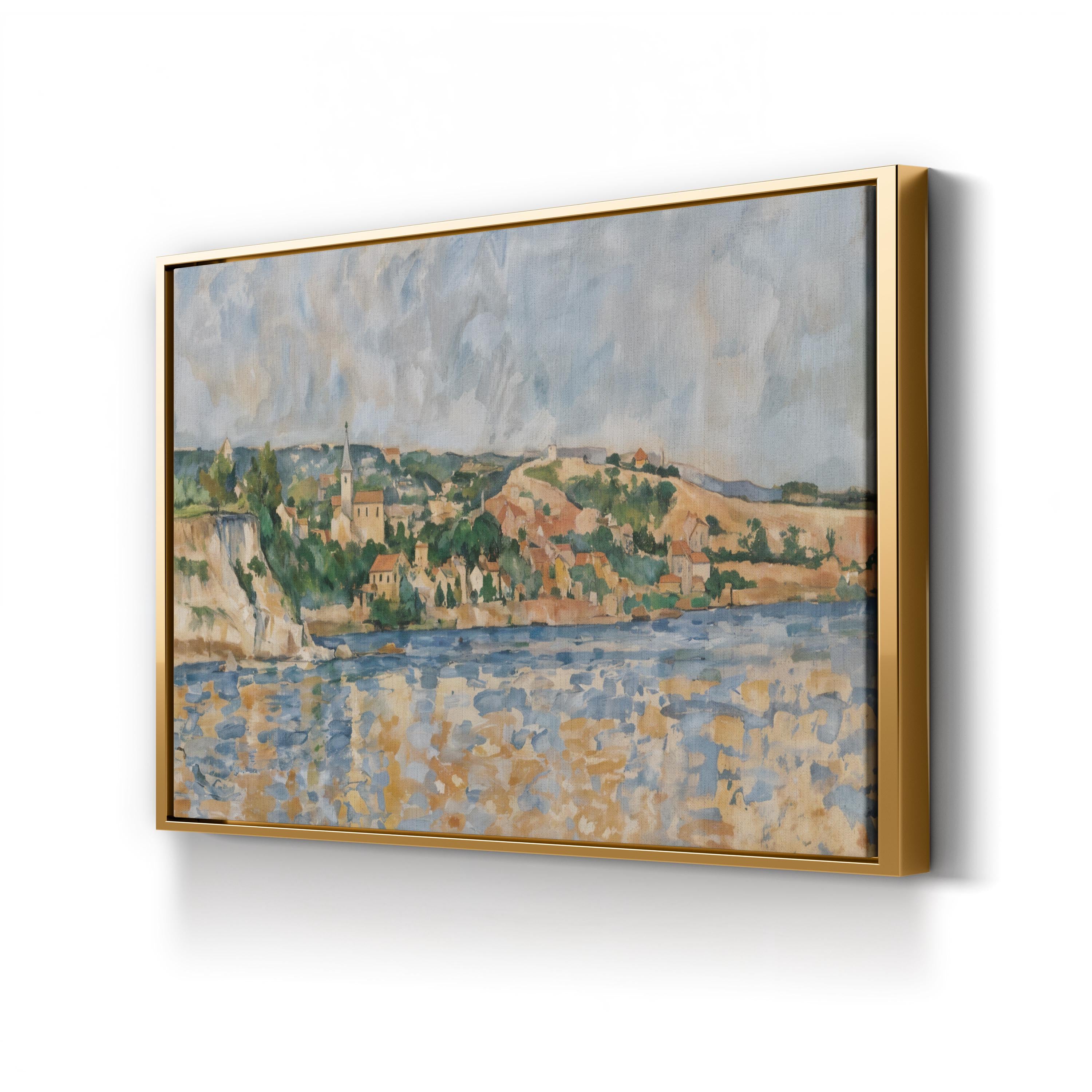 Vintage “Village at the Water’s Edge” Canvas Art Print: 1876 Impressionist Landscape
