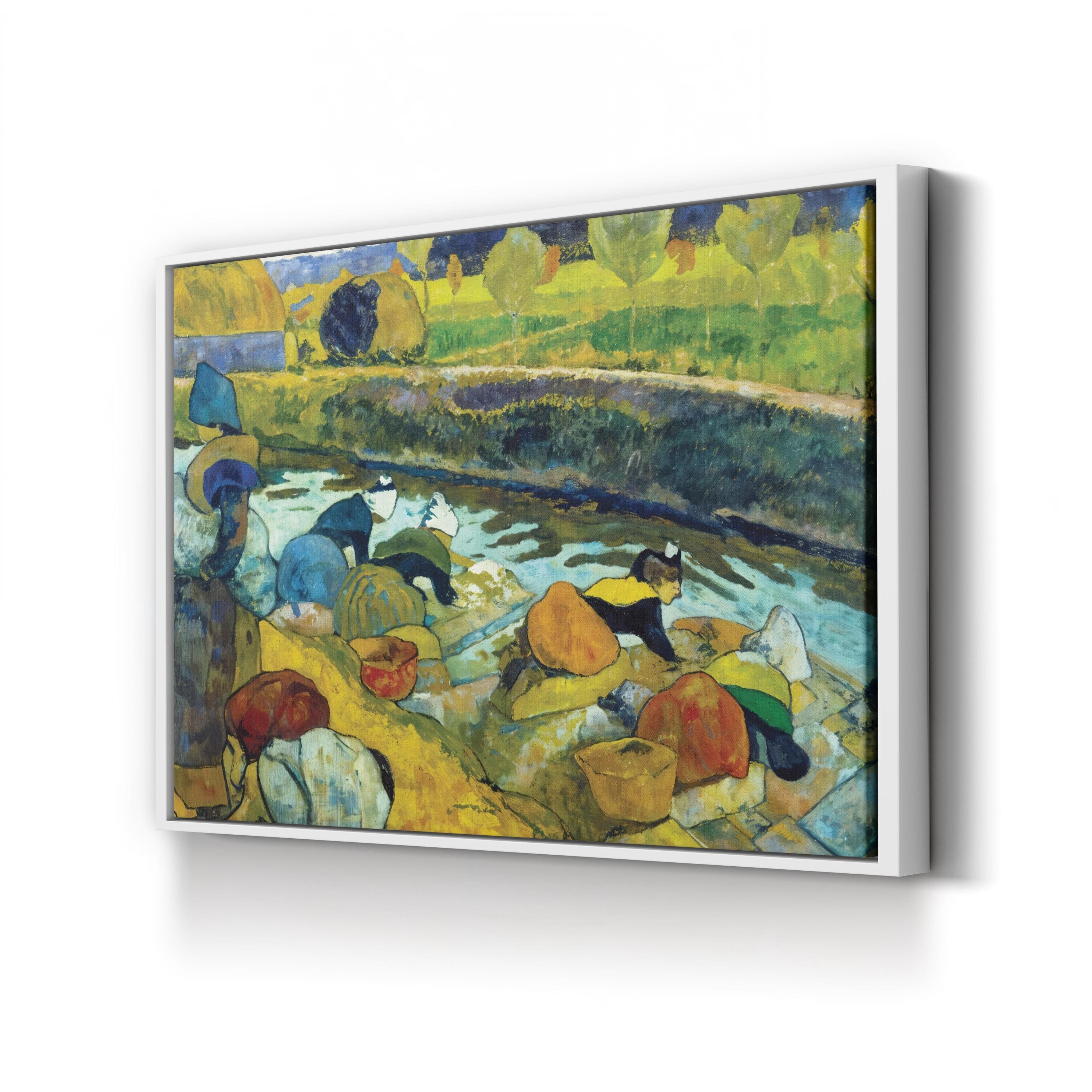 Washerwomen, Arles, c. 1888 by Paul Gauguin canvas print in white frame