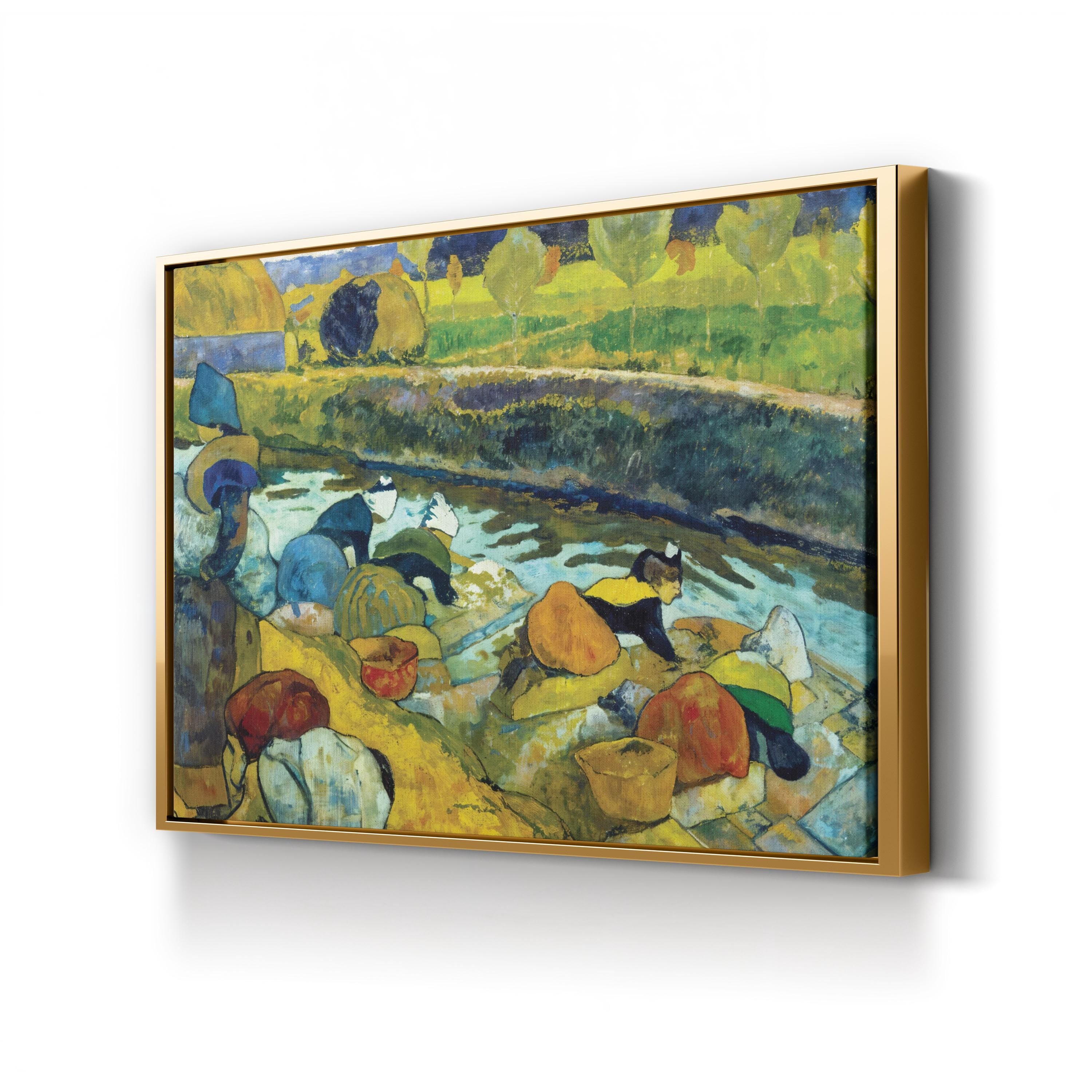 Washerwomen, Arles, c. 1888 by Paul Gauguin canvas print in gold frame