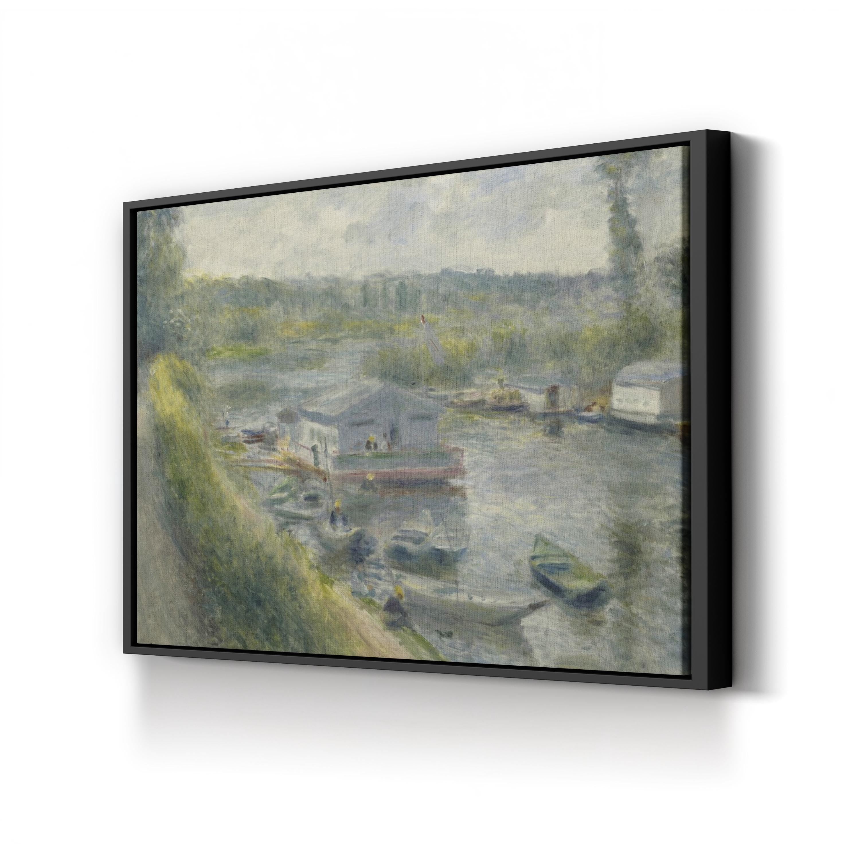 Wash-House Boat at Bas-Meudon by Pierre-Auguste Renoir canvas print in Black frame