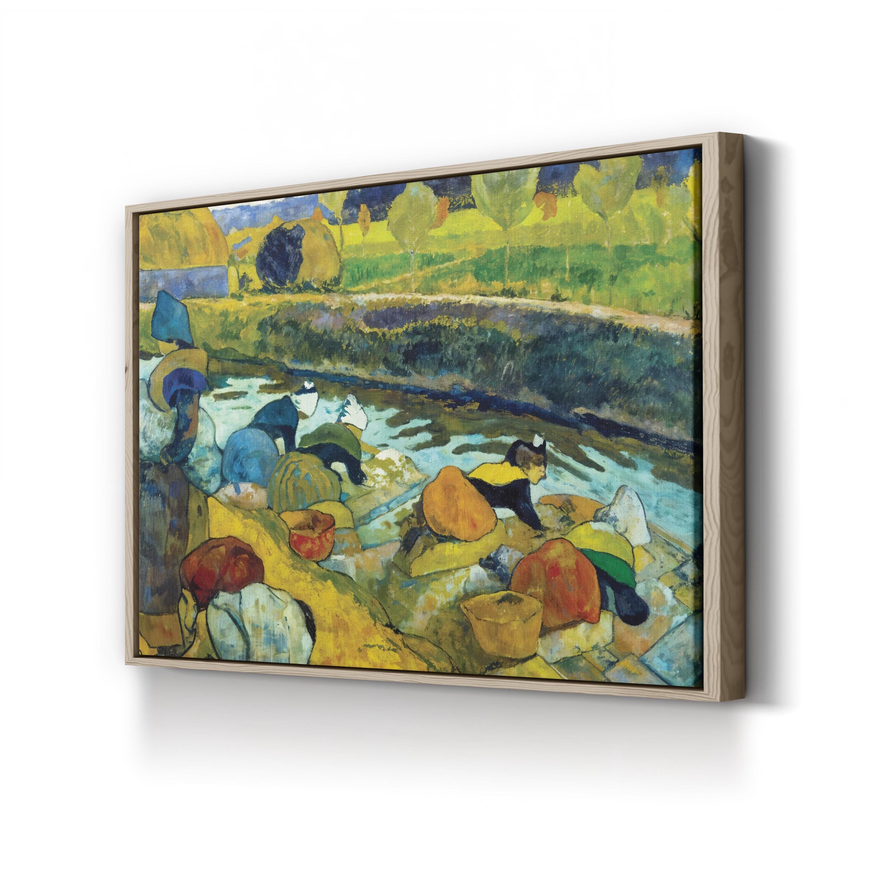 Washerwomen, Arles, c. 1888 by Paul Gauguin canvas print in oak frame