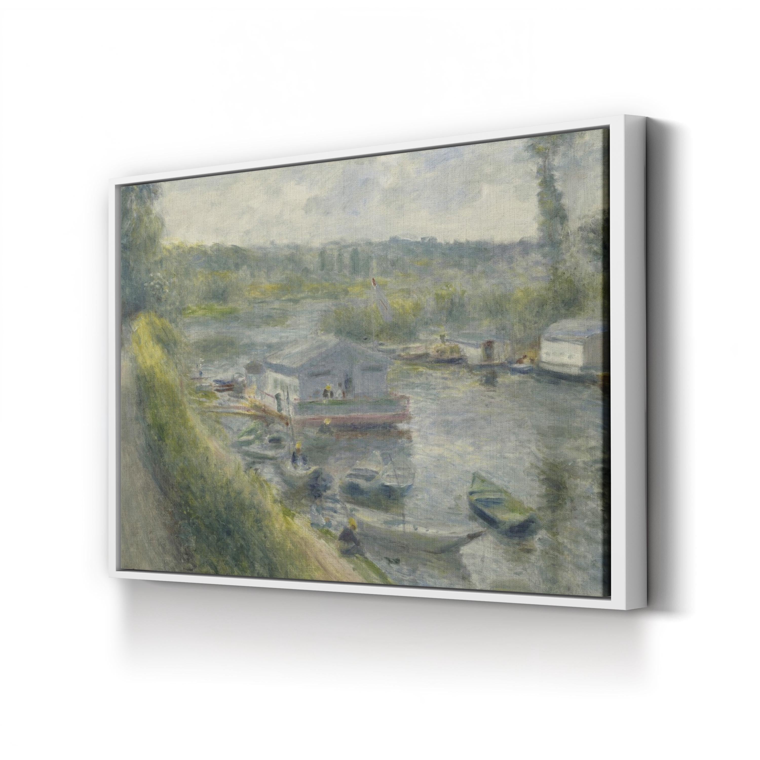 Wash-House Boat at Bas-Meudon by Pierre-Auguste Renoir canvas print in White frame
