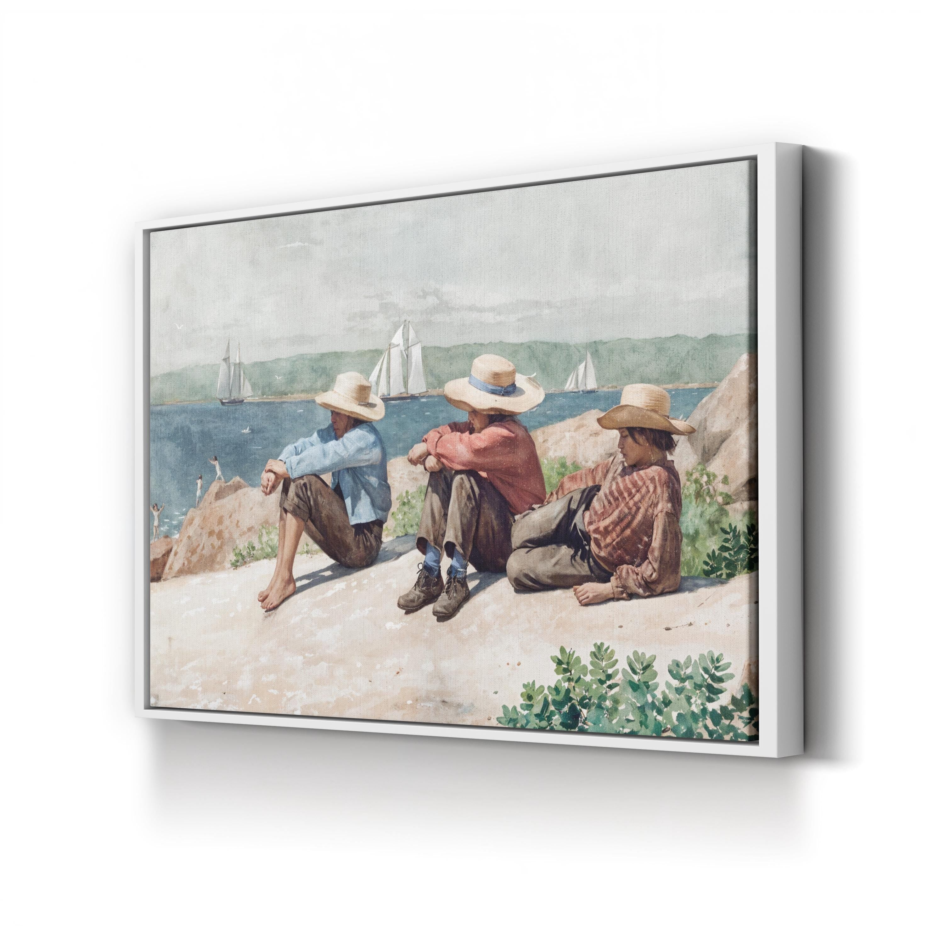 Watching the Ships, Gloucester, 1875 by Winslow Homer canvas print in white frame